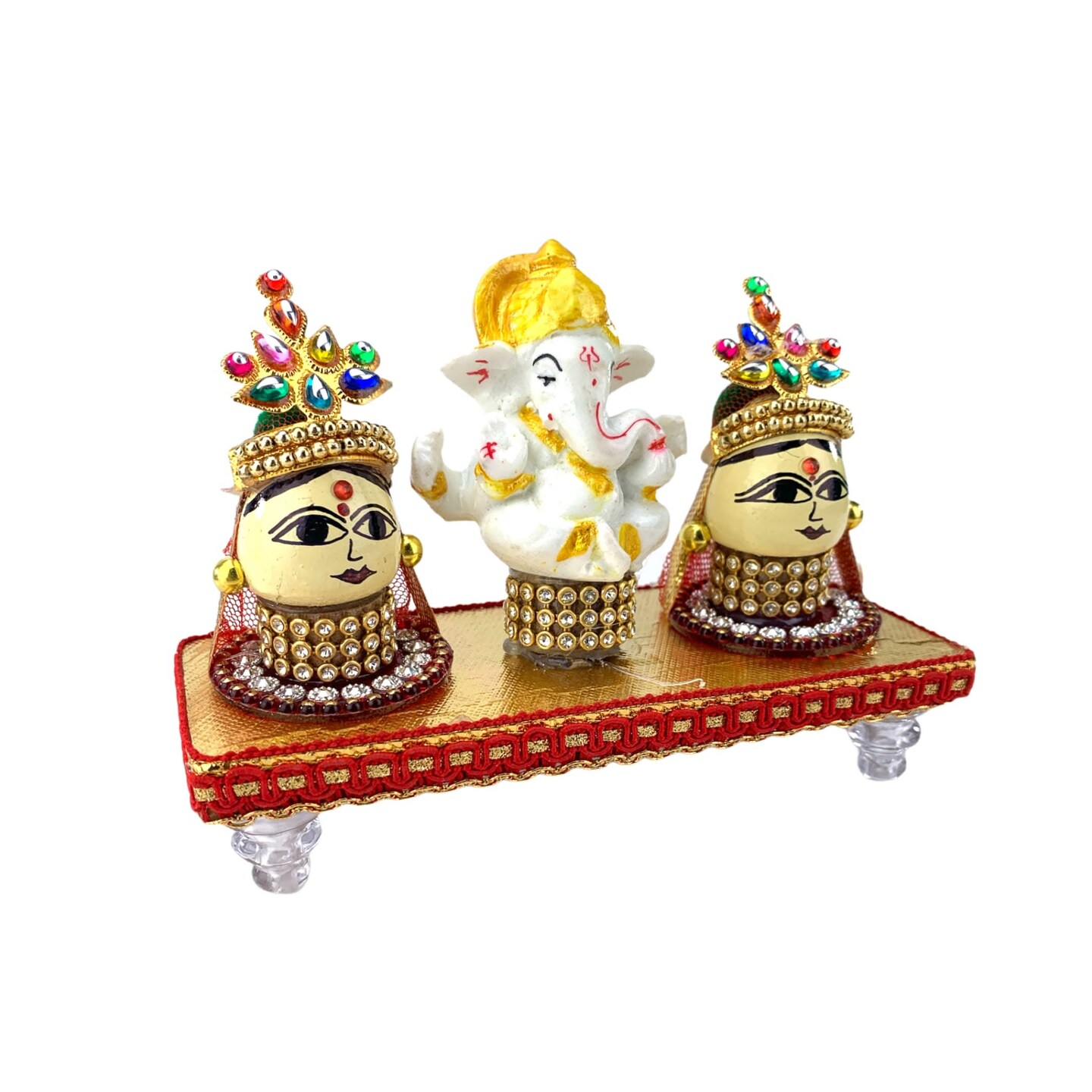 Lord Ganesha with Riddhi Siddhi Goddess Riddhi Siddhi Set Spouse of Ganesha Spiritual Gift Idol Showpiece for Home Decoration and Car Dashboard Housewarming Pooja Diwali Favor