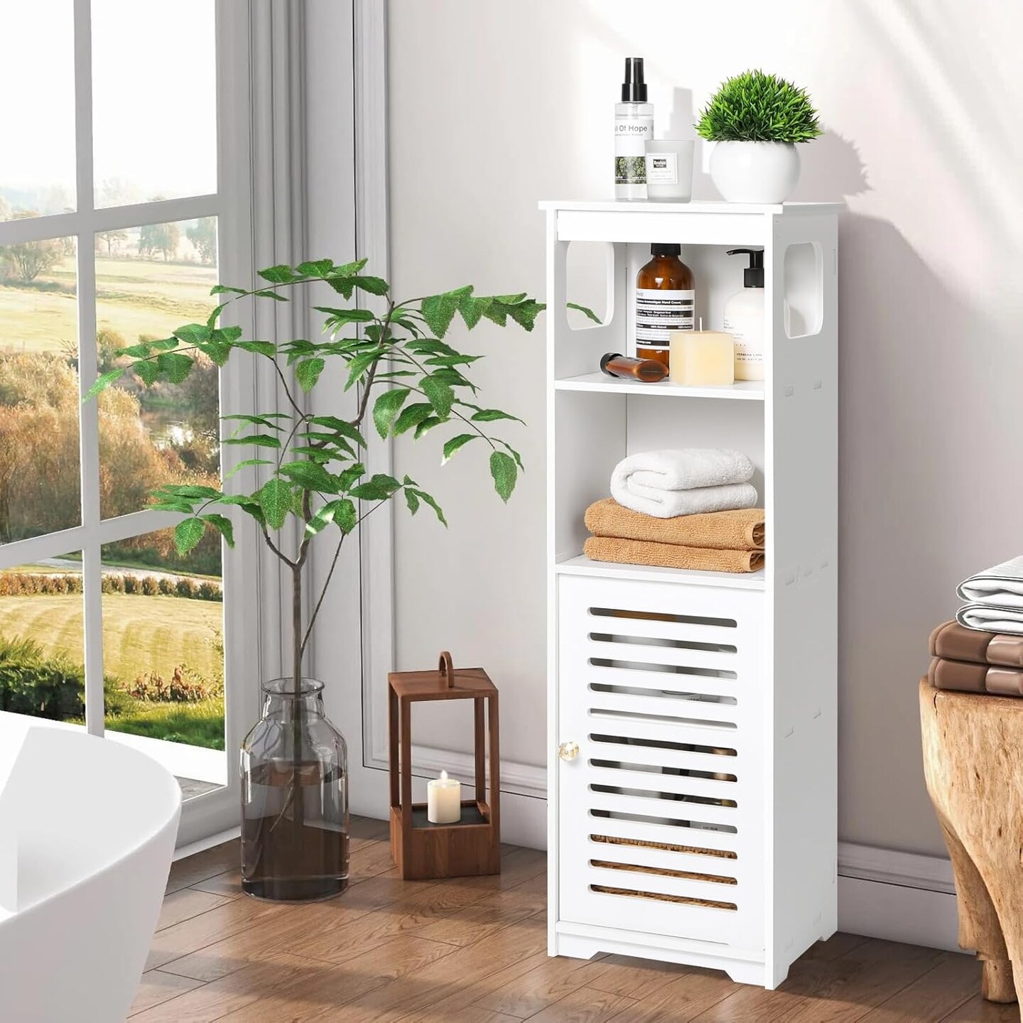 Small Bathroom Standing Storage Cabinet (White) 7.87"D x 9.4"W x 29.5"H