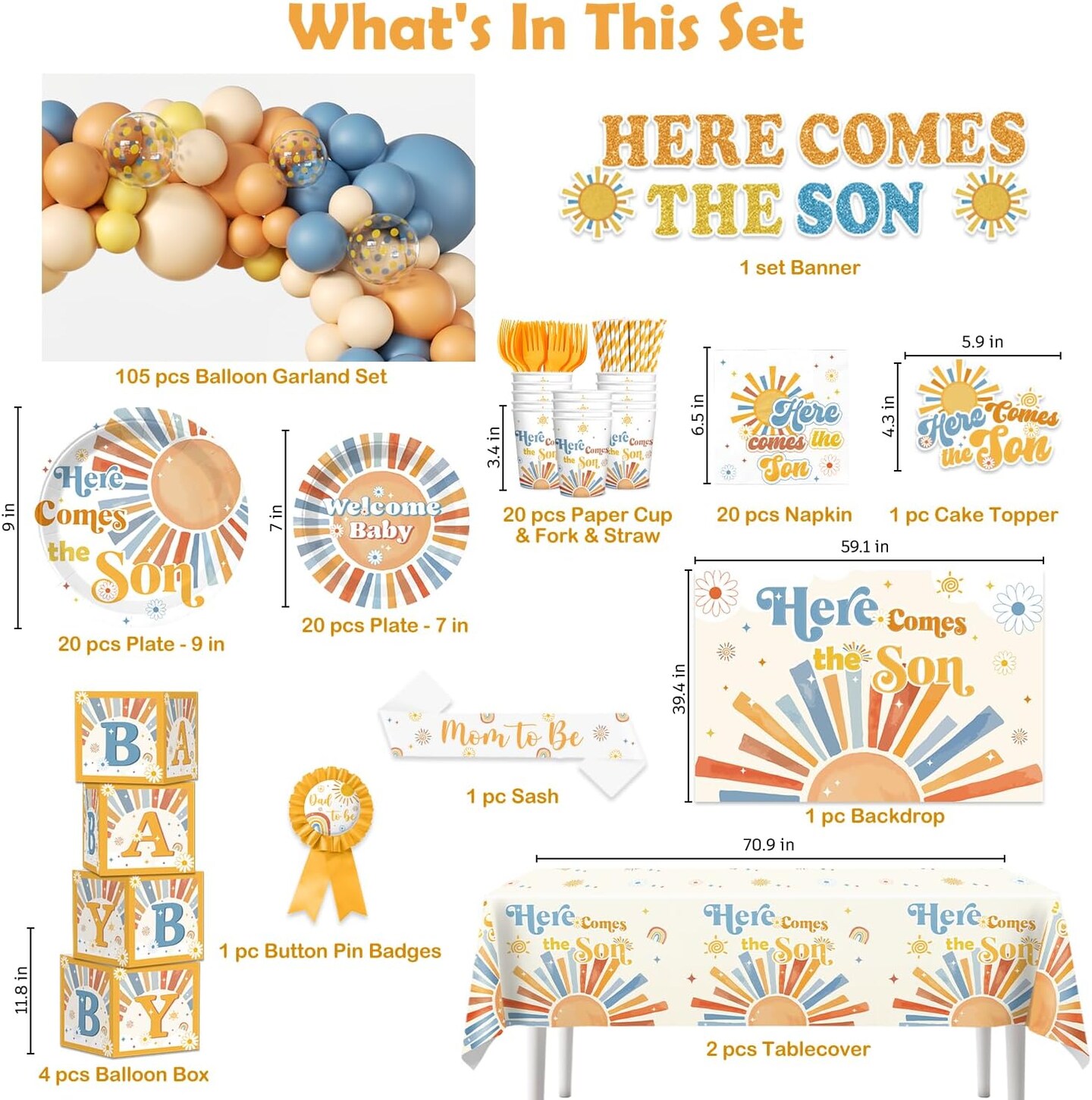 Here Comes The Son Baby Shower Decor, Retro Sun and Sunshine Themed