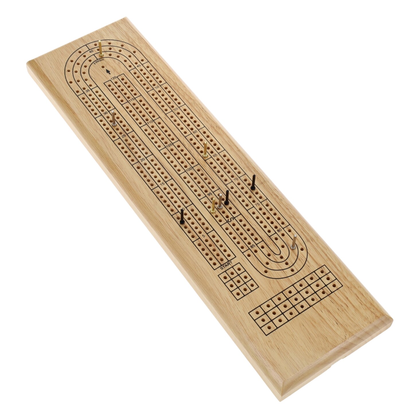 WE Games Classic Cribbage Set - Solid Wood Continuous 3 Track Board with Metal Pegs