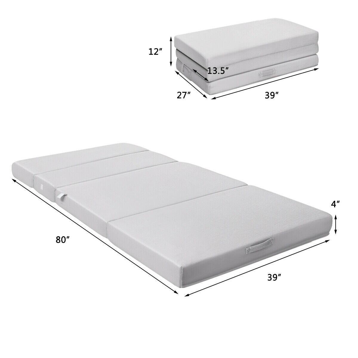 Grey 3-in-1 Folding Mattress with High-Density Foam and Portable Design