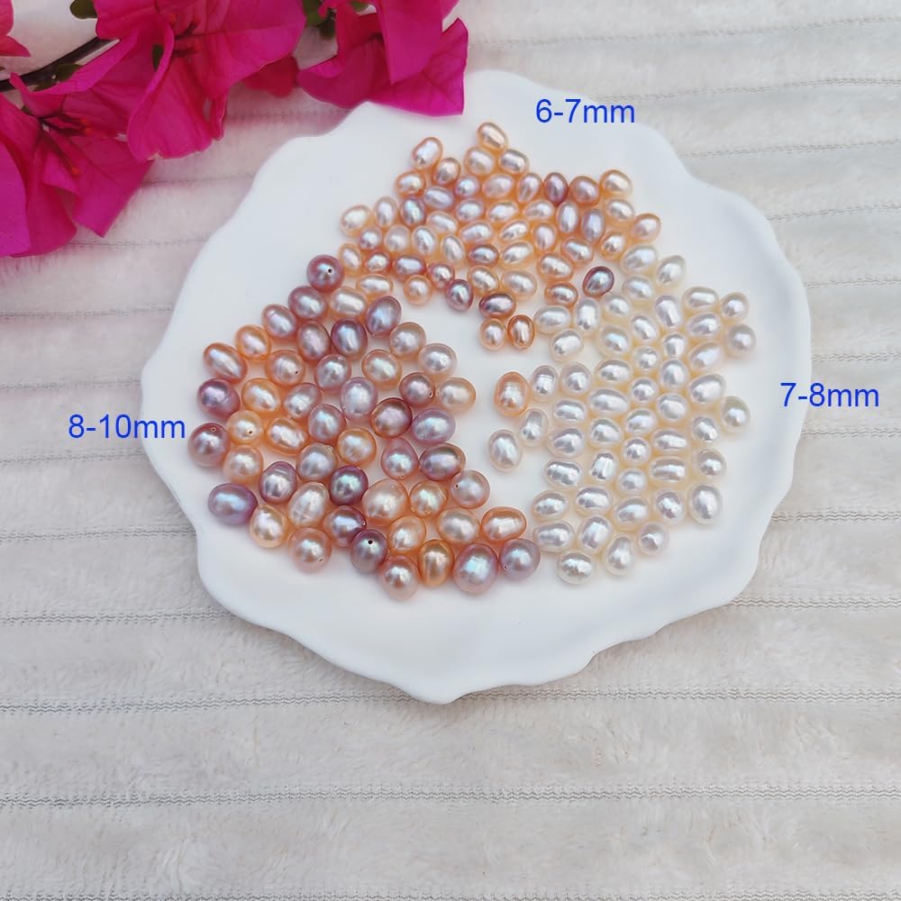 50 Pcs Freshwater Pearl for Jewelry Making AAA 6-7mm No Hole Natural Genuine Real Freshwater Cultured Pearls Oval Pearl Beads Loose Gemstone Bead Crafts Gift for Women,DIY Gifts.
