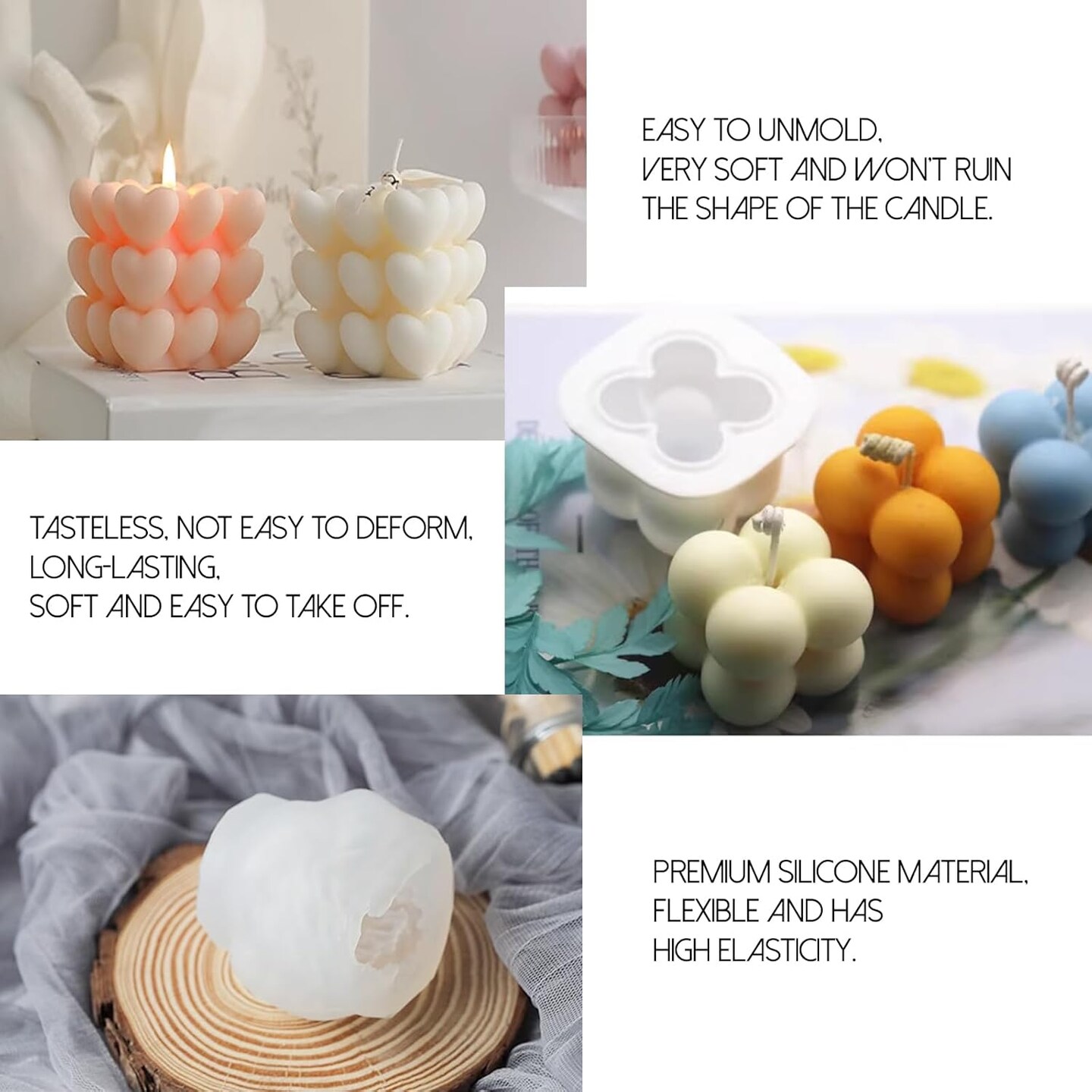 Silicone Candle Molds Set for Candle Making with Candle Wicks, 3D Silicone Mold for Soy Wax, Soap, Cake, Dessert DIY Scented Candle Craft Making