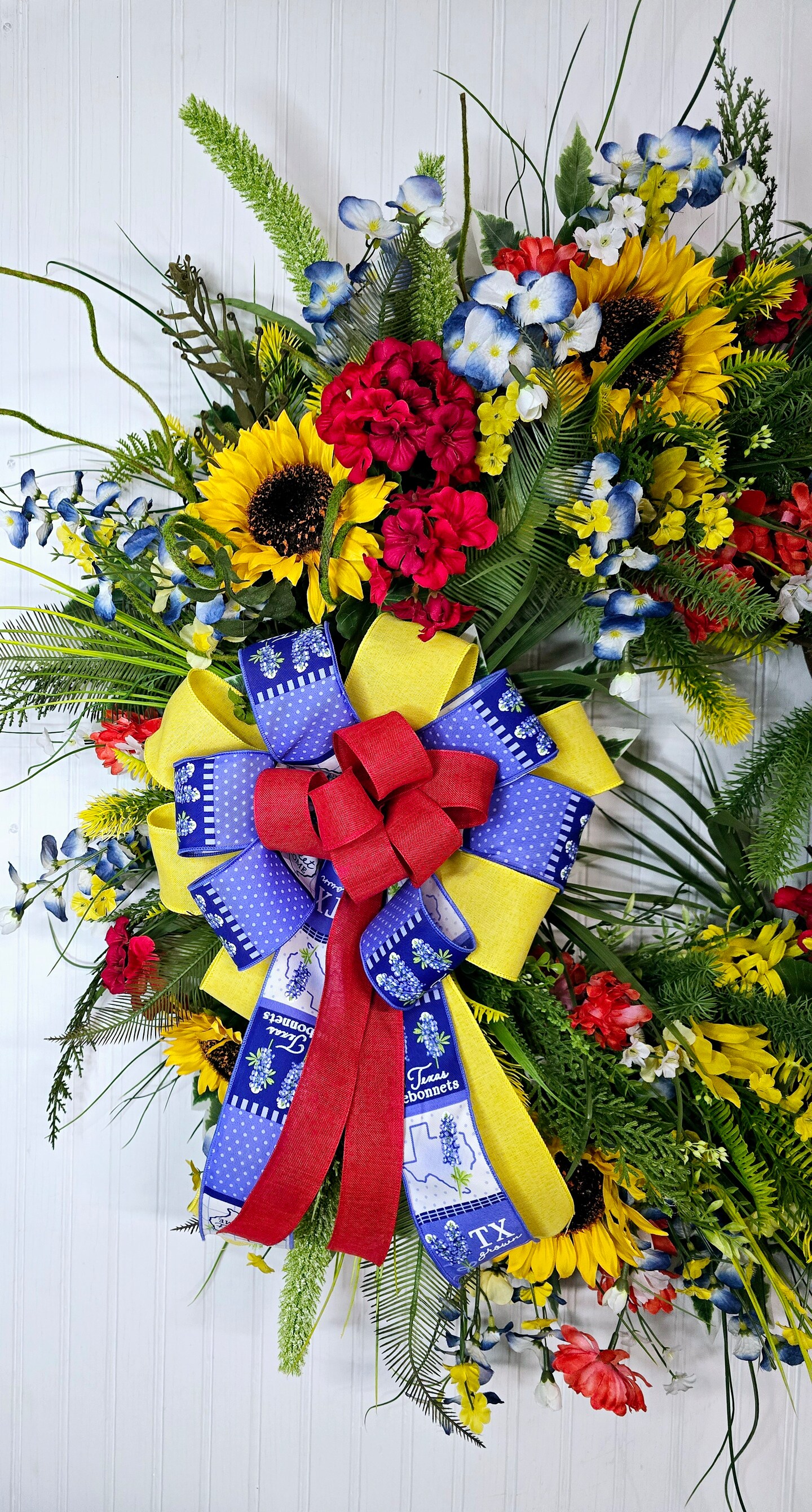 Texas WIldflower wreath for front door, Bluebonnet wreath