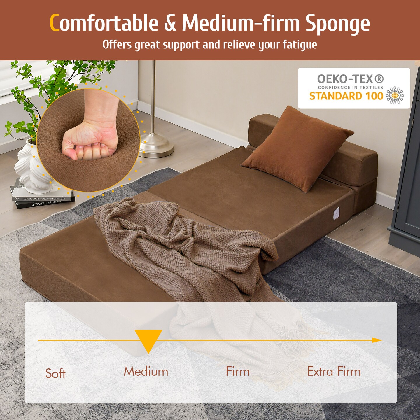 Flocking Sofa Bed Mattress with Sponge Filling and Magic Stick