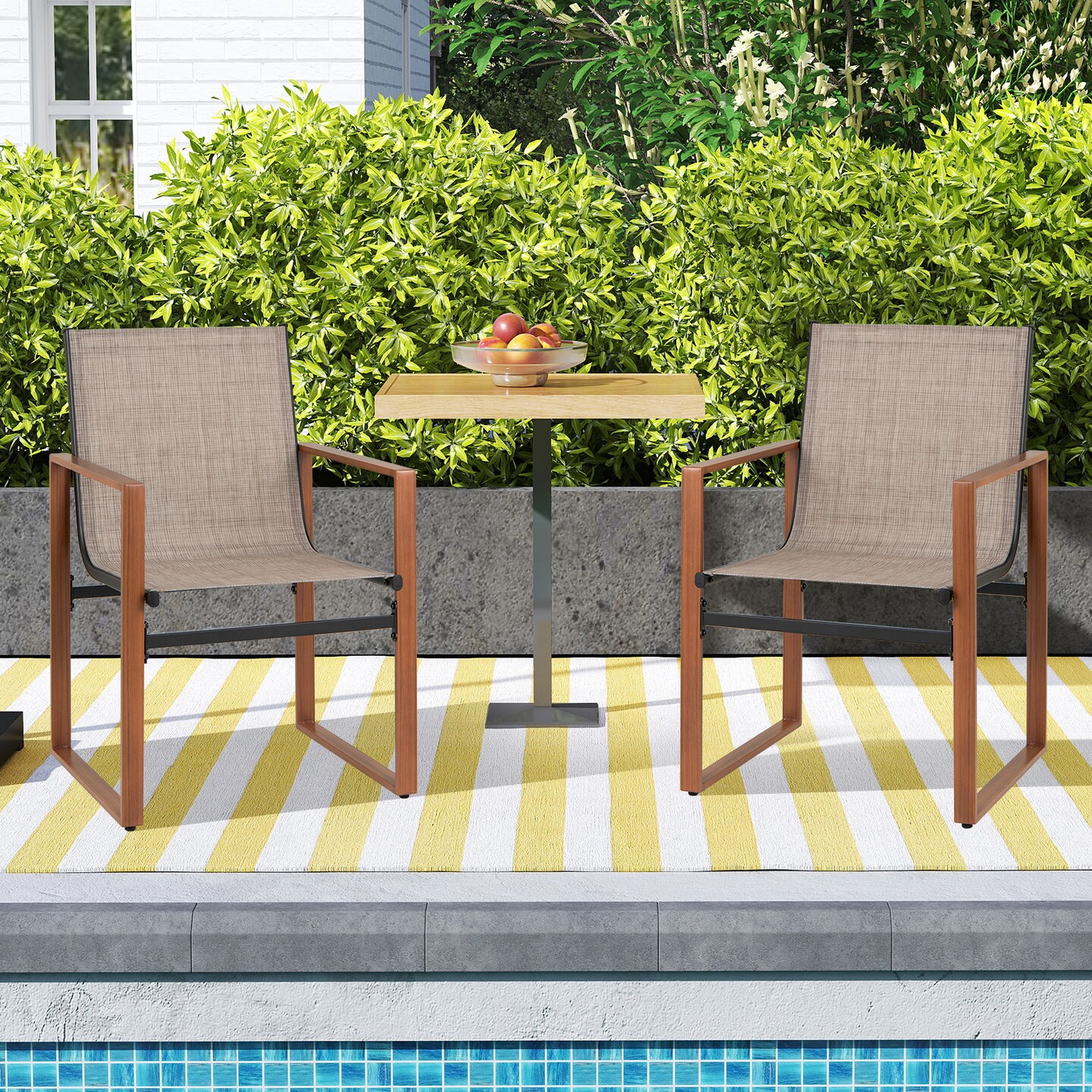 Fabric Patio Dining Chairs Set of 2 with Metal Frame, Ergonomic Design and Adjustable Foot Pads