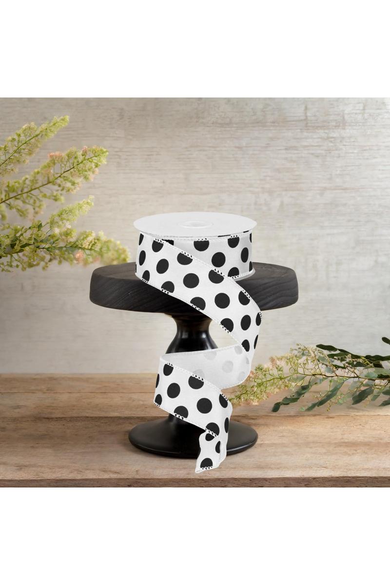 1.5&#x22; Big Polka Dot Ribbon: White &#x26; Black (10 Yards)