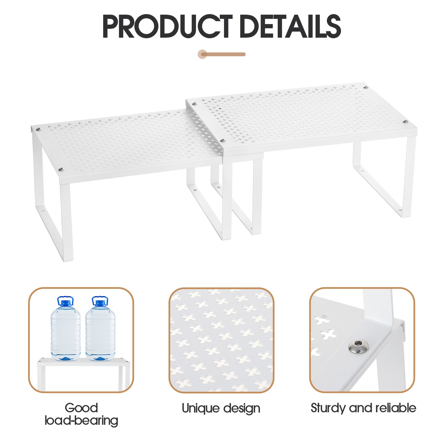 2-Pack Expandable &#x26; Stackable Kitchen Shelf Organizers &#x2013; Heavy-Duty Metal Cabinet &#x26; Countertop Storage for Plates, Cups, Cans (12.7-23.9&#x201D; Adjustable)