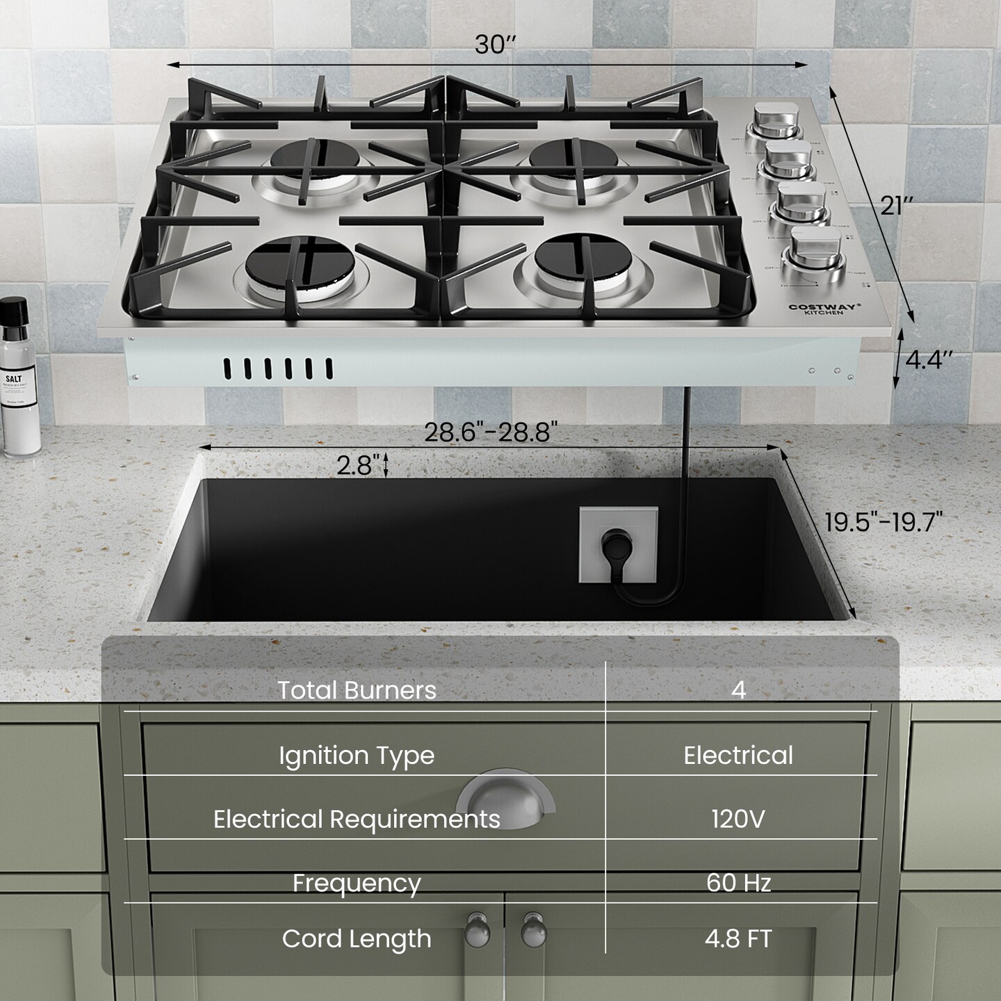 Gas Cook top with 4/6 Powerful Burners and ABS Knobs-30 inches
