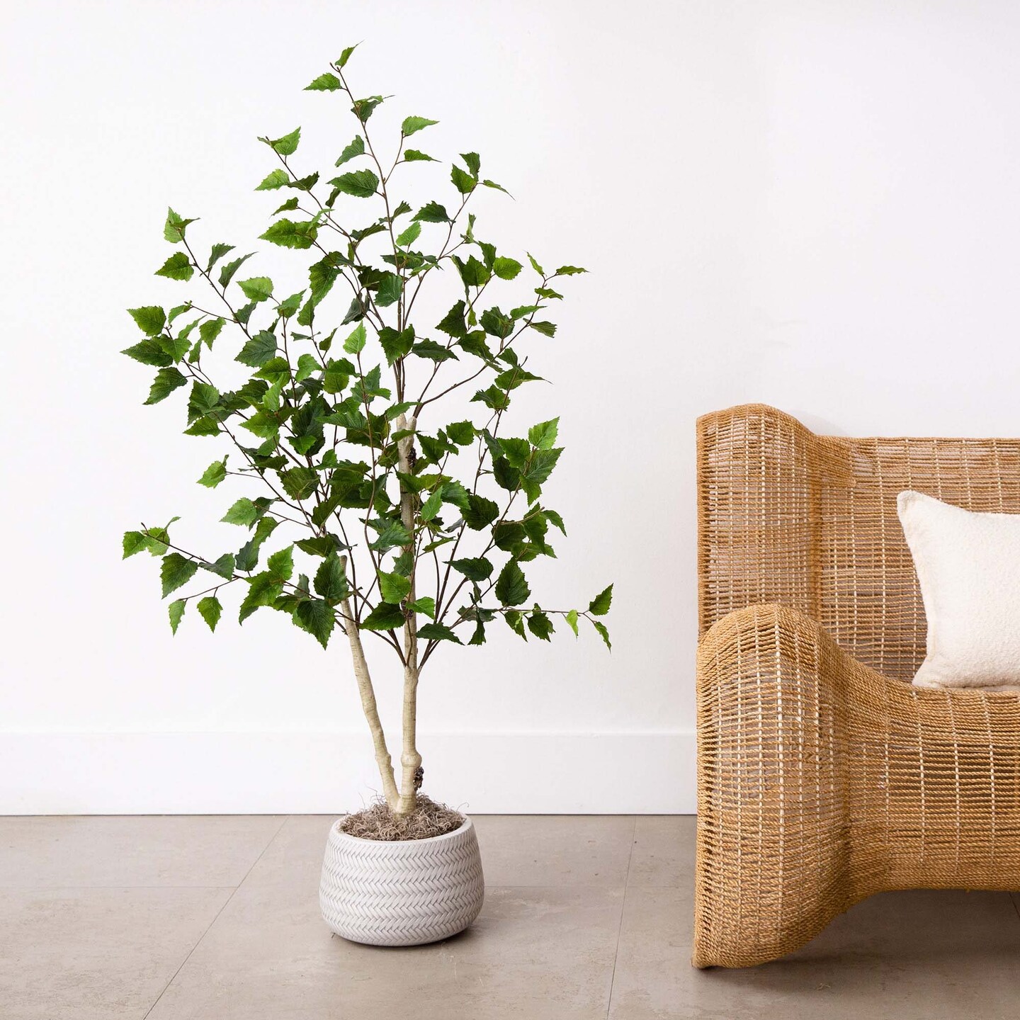 Nearly Natural Potted Artificial Birch Tree - 4&#x27; - Green