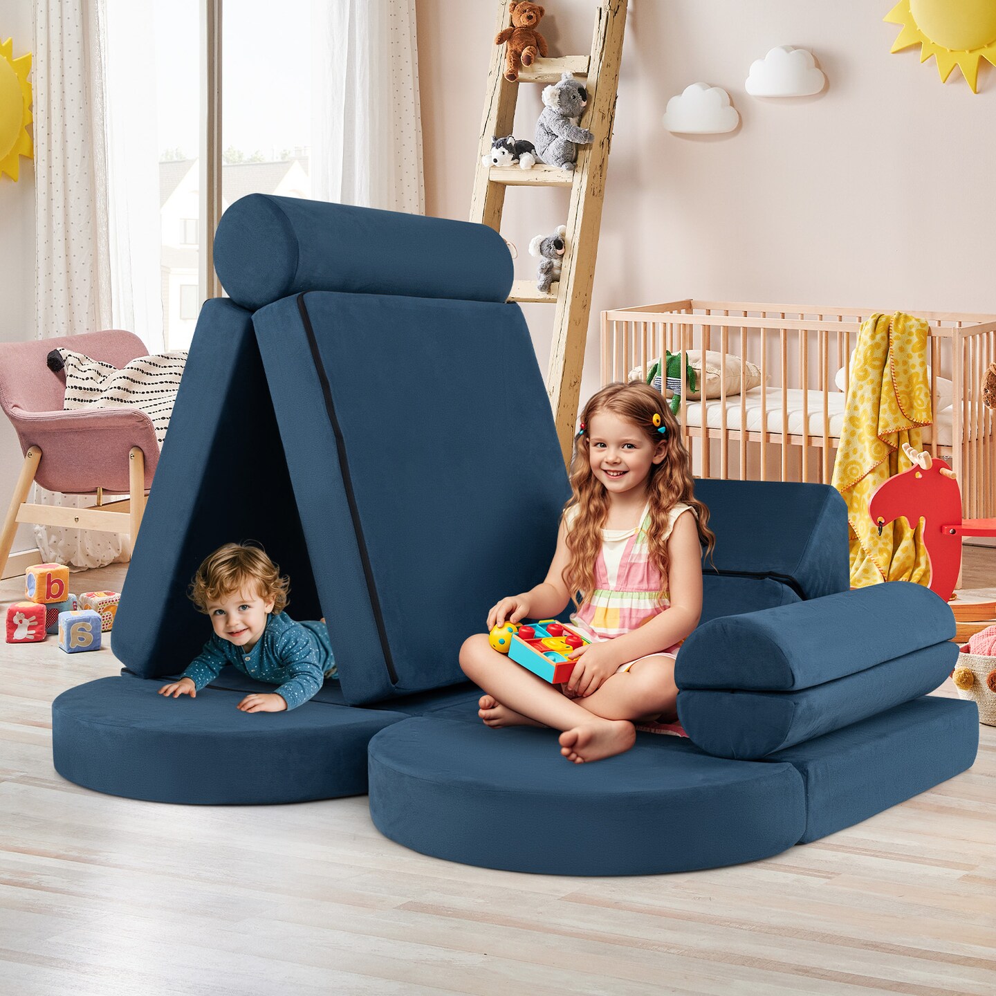 Velvet Suede 13-Piece Kids Modular Play Couch, Soft and Safe Design