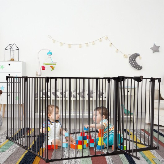 Black Iron Playpen with 8 Panels, Adjustable Walk-Thru Gate