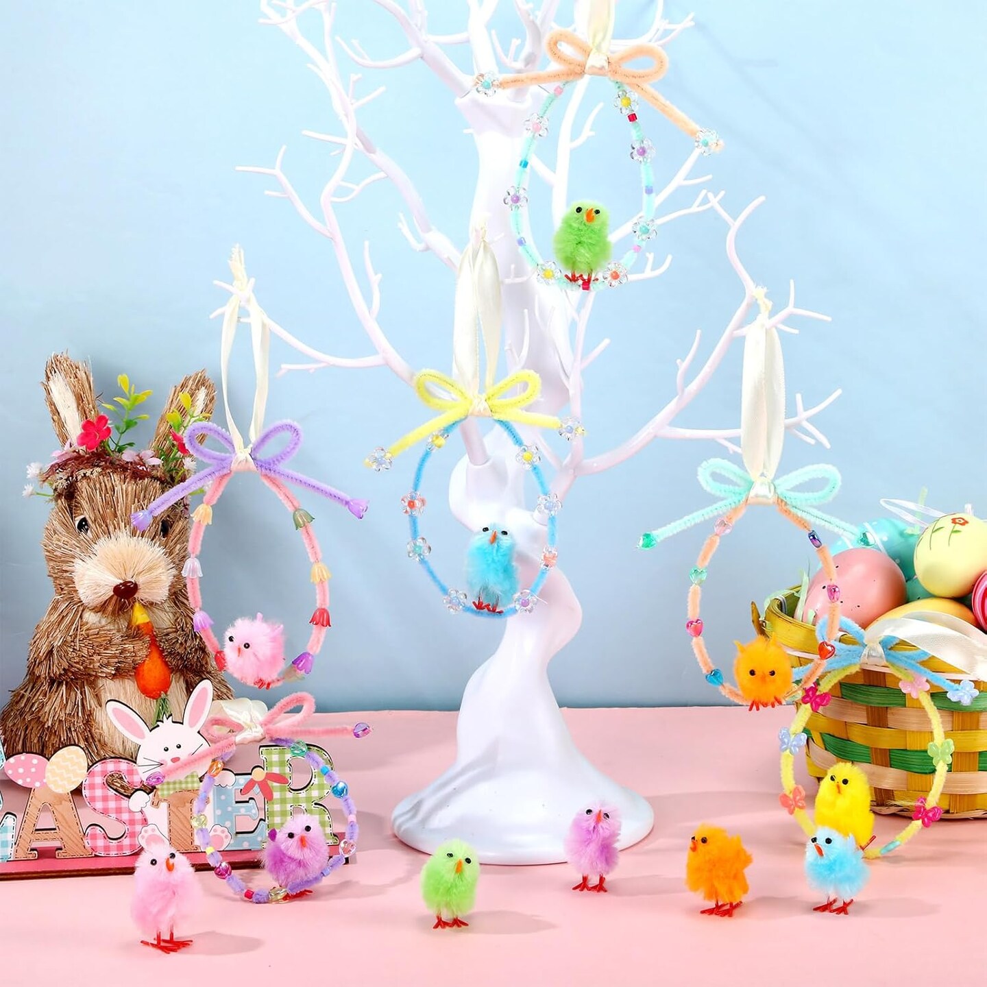 Spring Activity Crafts Kits DIY Easter Chick Ornament with Colorful Pipe Cleaners Cute Beads for Spring Party Favors Art Activities Decoration