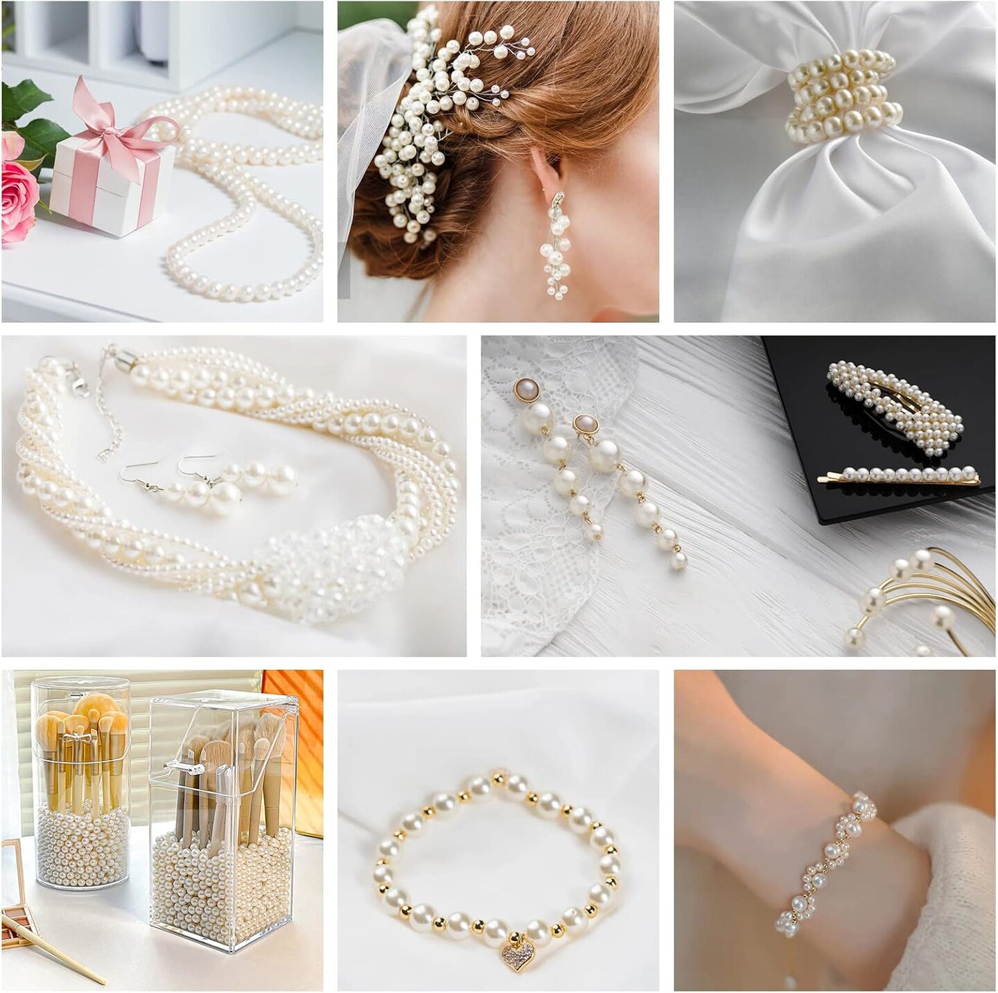 Pearl Beads for Jewelry Making 1300pcs 6mm Pearl Craft Beads with Hole Loose Fake Pearls Small Faux Pearls for Jewelry Making Bracelet Necklace DIY, Sewing Decor and Vase Filler