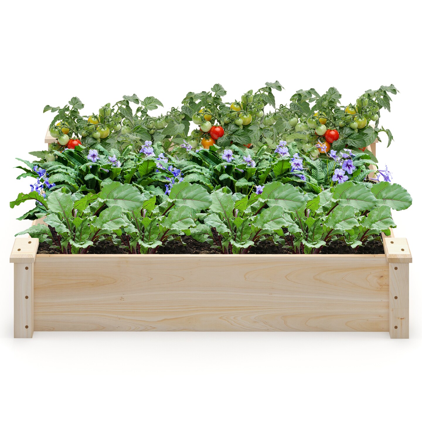 Natural Fir Wood Garden Planter Bed with Open Bottom and Large Growing Space
