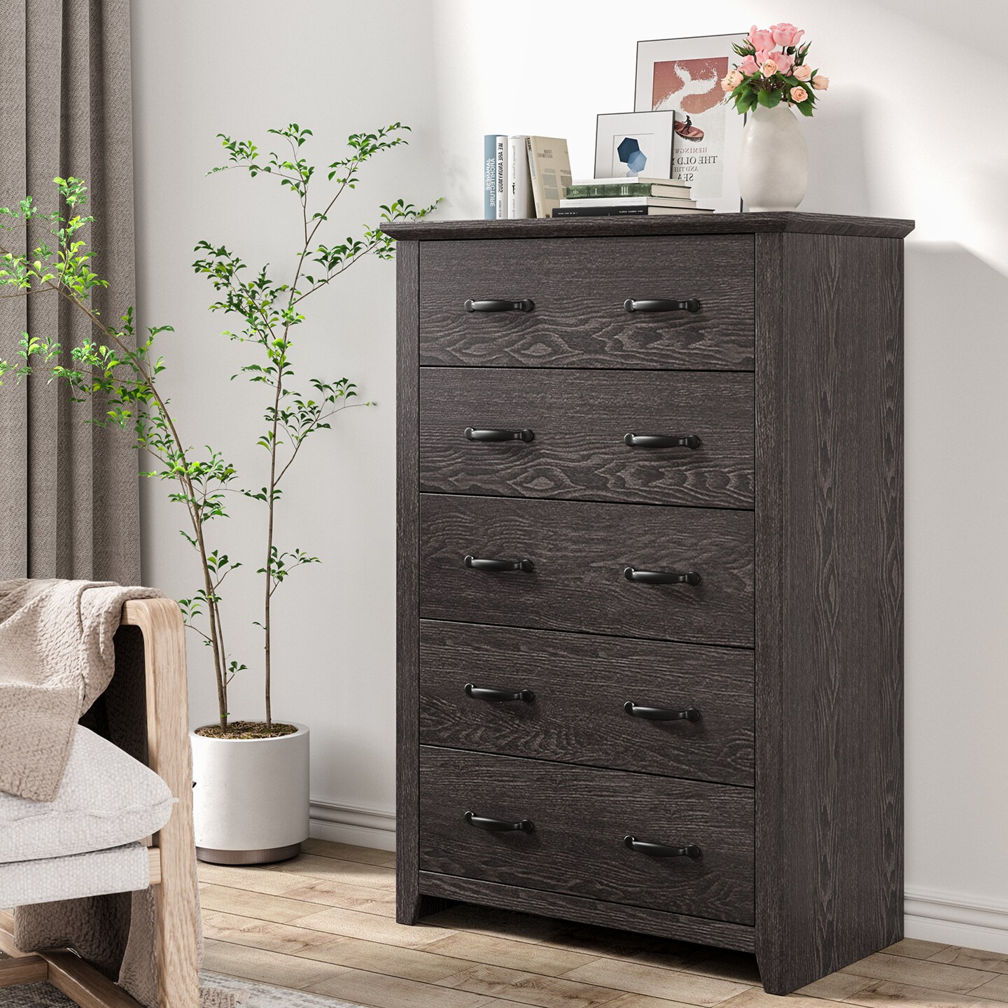 Tall Storage Dresser with 5 Slide Out Drawers and Smooth Metal Slide Rail Perfect for Any Room, Color: Gray | Michaels Tall Storage Dresser with 5 Slide Out Drawers and Smooth Metal Slide Rail Perfect for Any Room, Color: Gray | Michaels