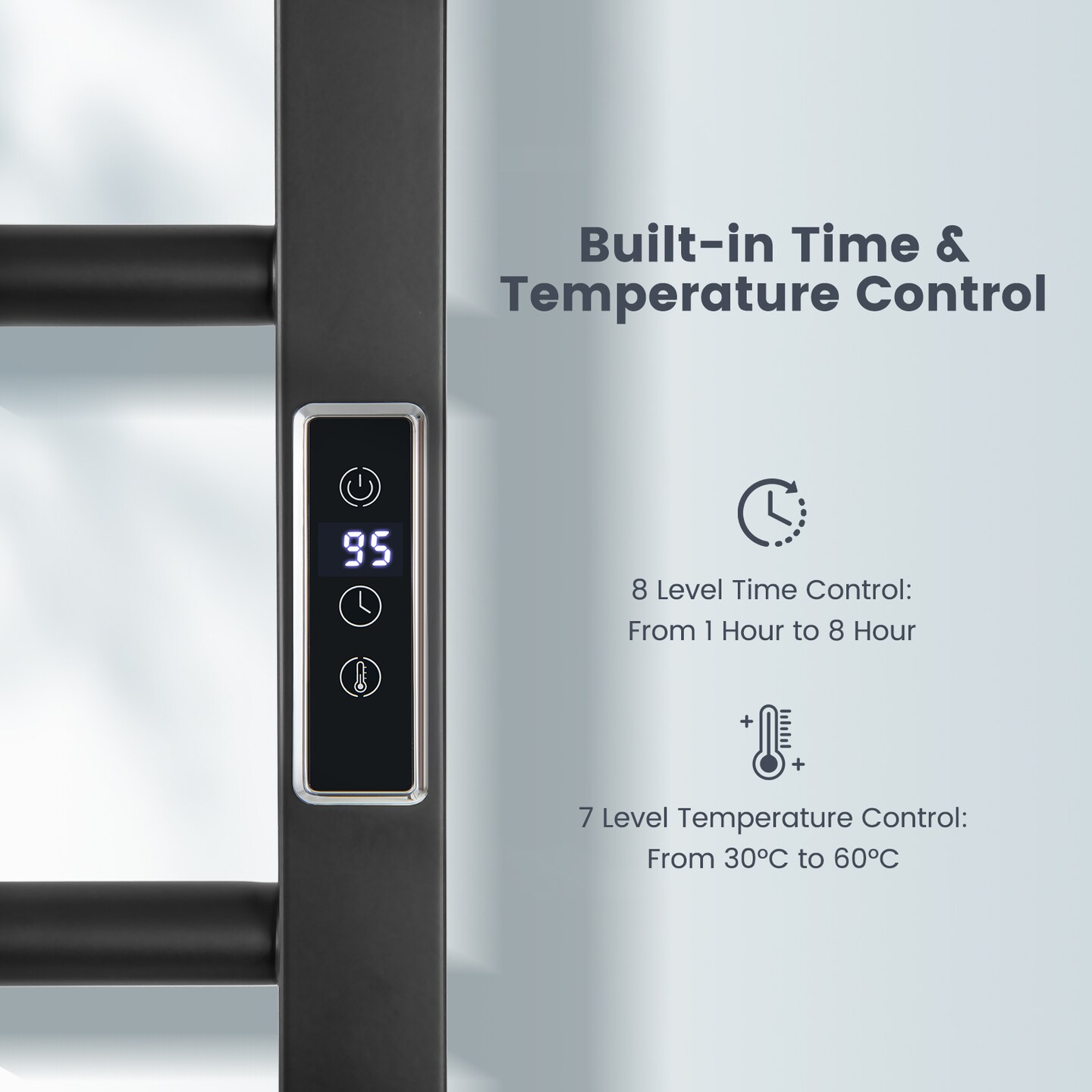 Wall-Mounted or Freestanding Heated Towel Rack with LED Display and Timer