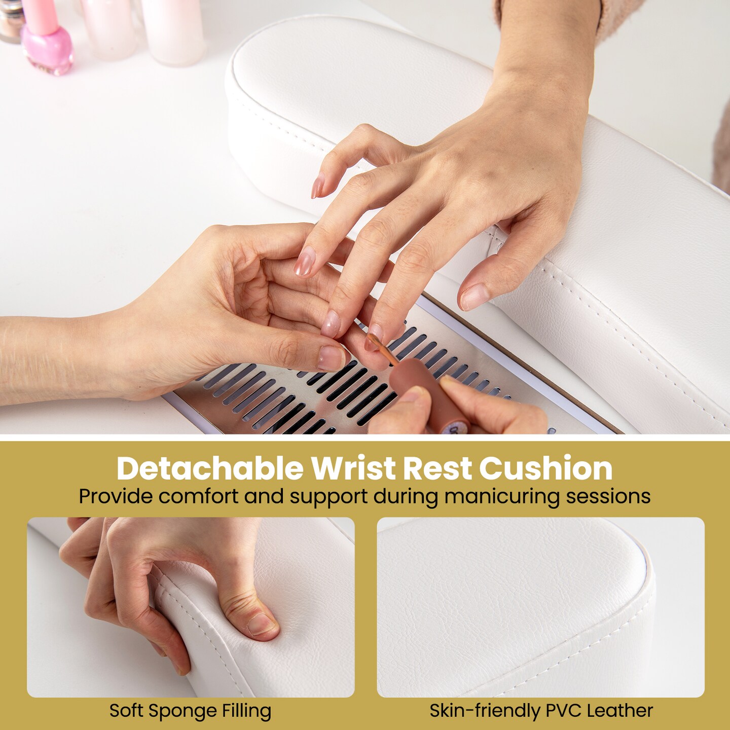 Manicure Table with Dust Collector, Storage and Wrist Rest Cushion