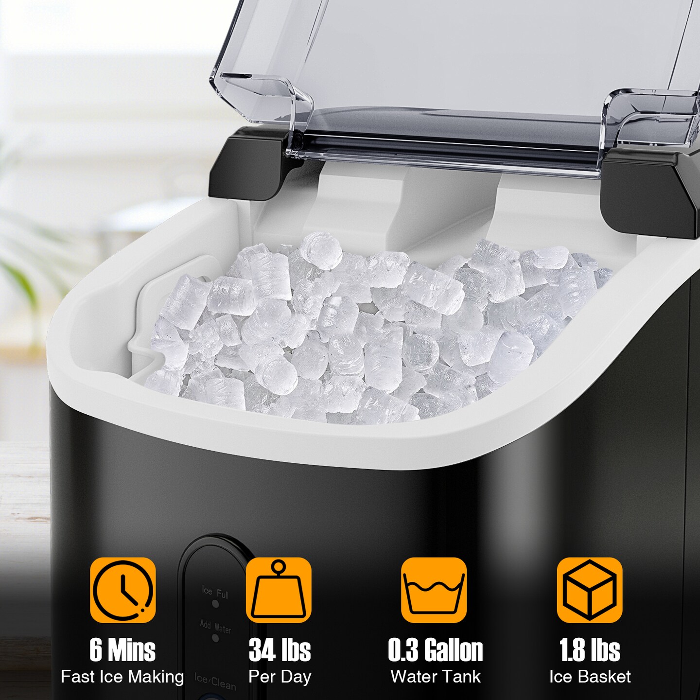 Silver Stainless Steel Nugget Countertop Ice Maker Soft Pellet Ice
