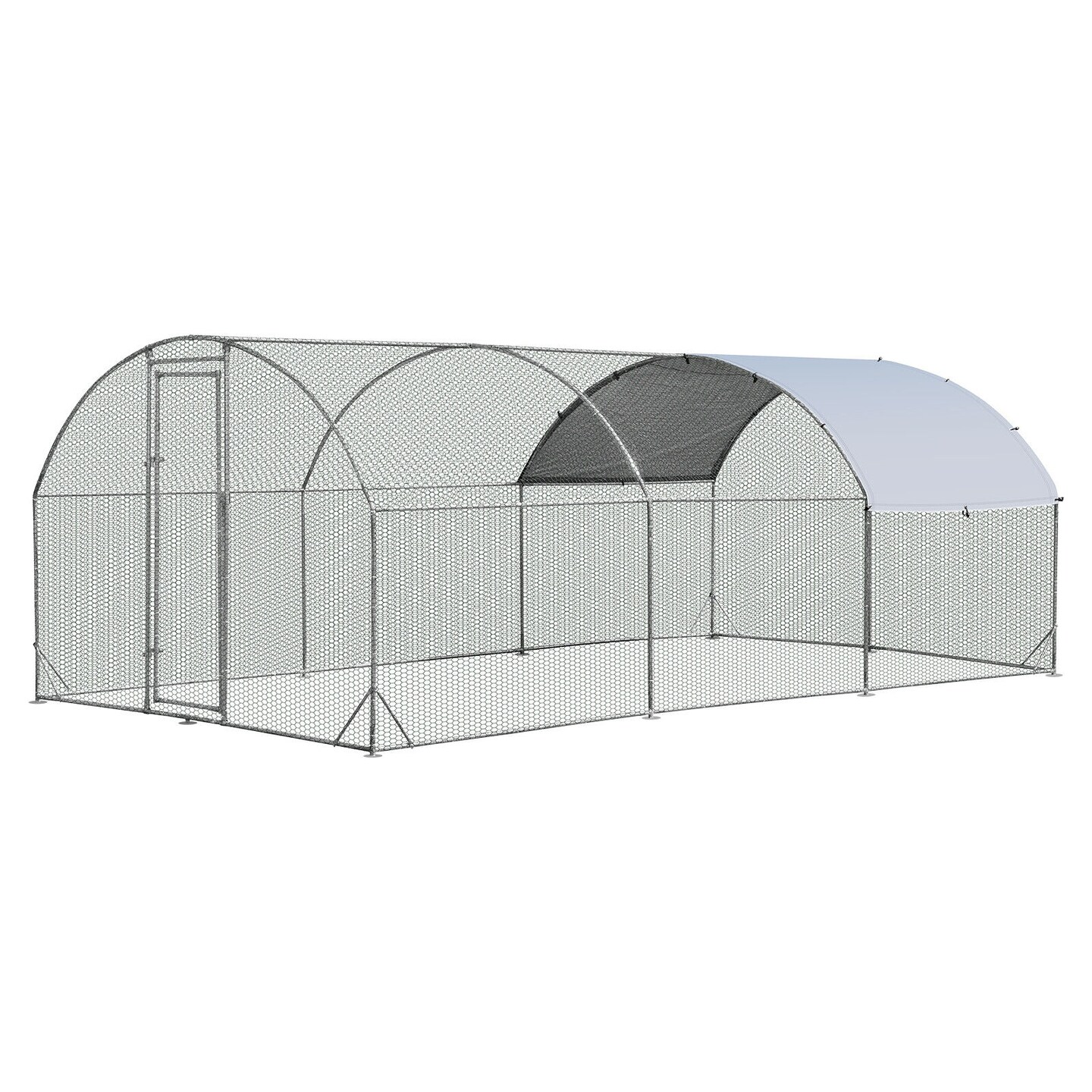 Galvanized Metal Chicken Coop with Waterproof Cover, Lockable Door and Spacious Design