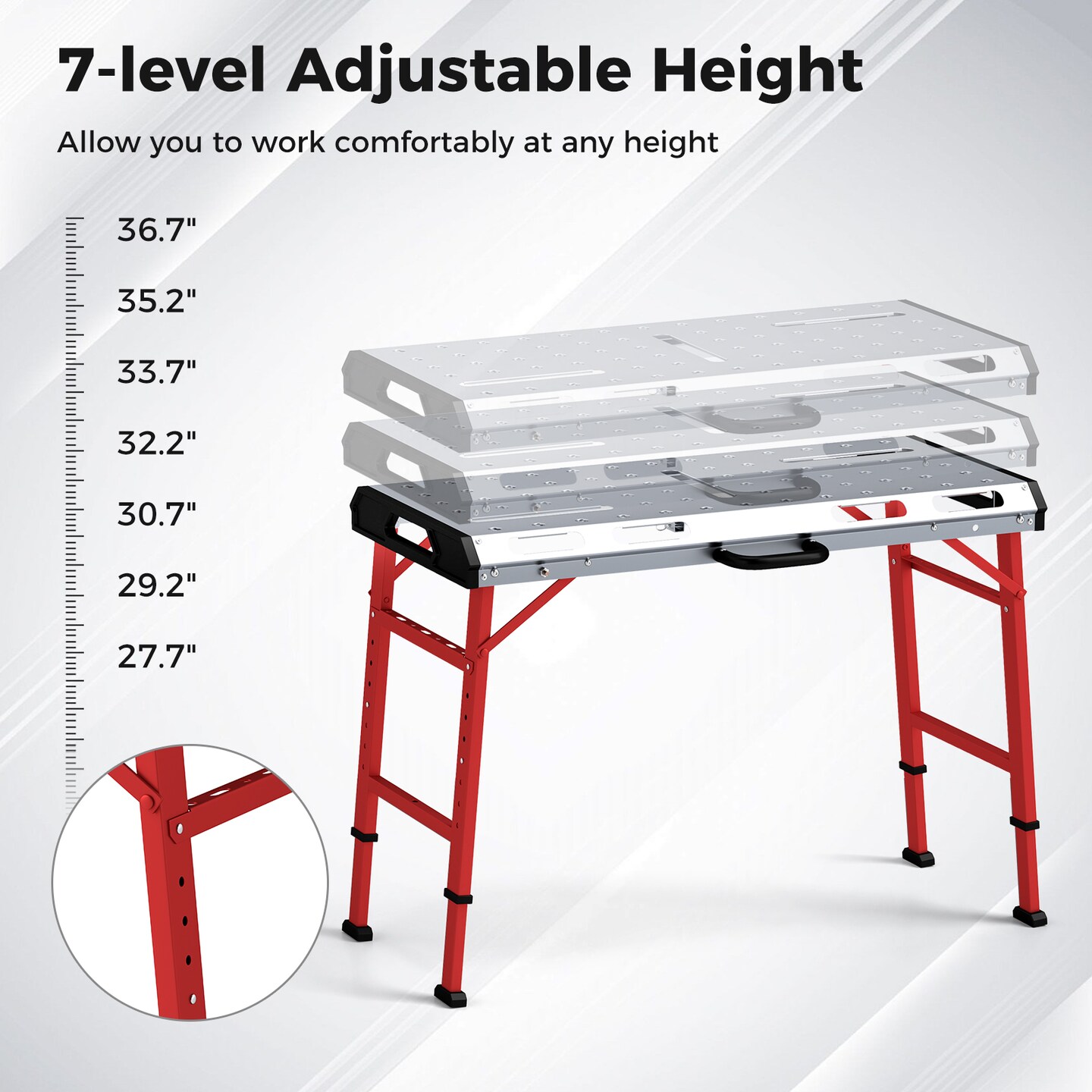 Silver Red Portable Welding Table with Galvanized Metal Top 1000 lbs
