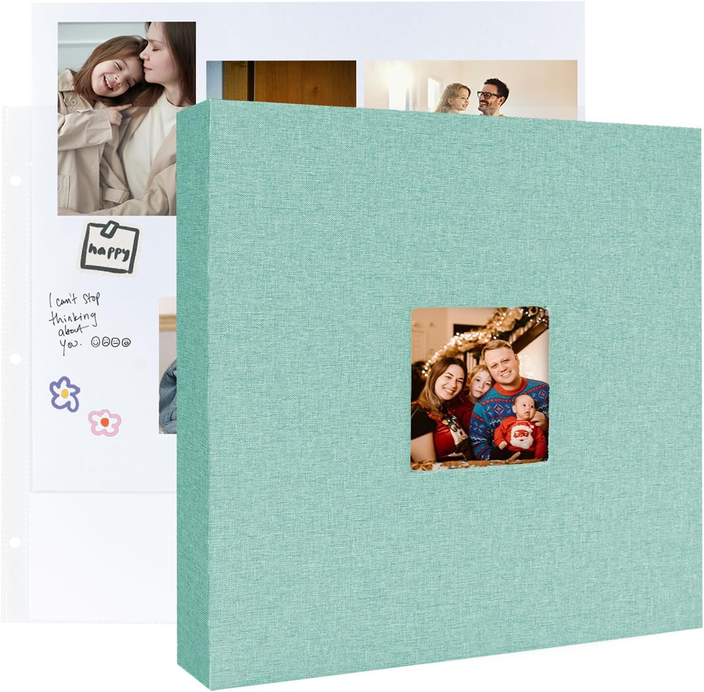Inch Large Scrapbook Photo Album, Linen Cover Scrap Book with 30 Plastic Sleeves 60 Pages 12 x 12 Scrapbooks White Pages for Wedding Couples