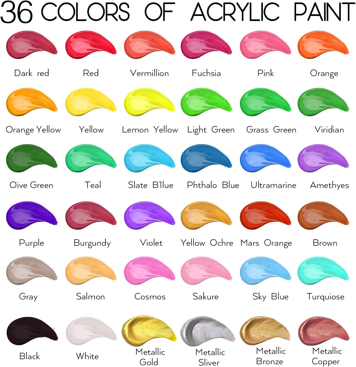 Acrylic Paint Set of 36 Colors 2fl oz 60ml Bottles,Non Toxic 36 Colors Acrylic Paint No Fading Rich Pigment for Kids Adults Artists Canvas Crafts Wood Painting