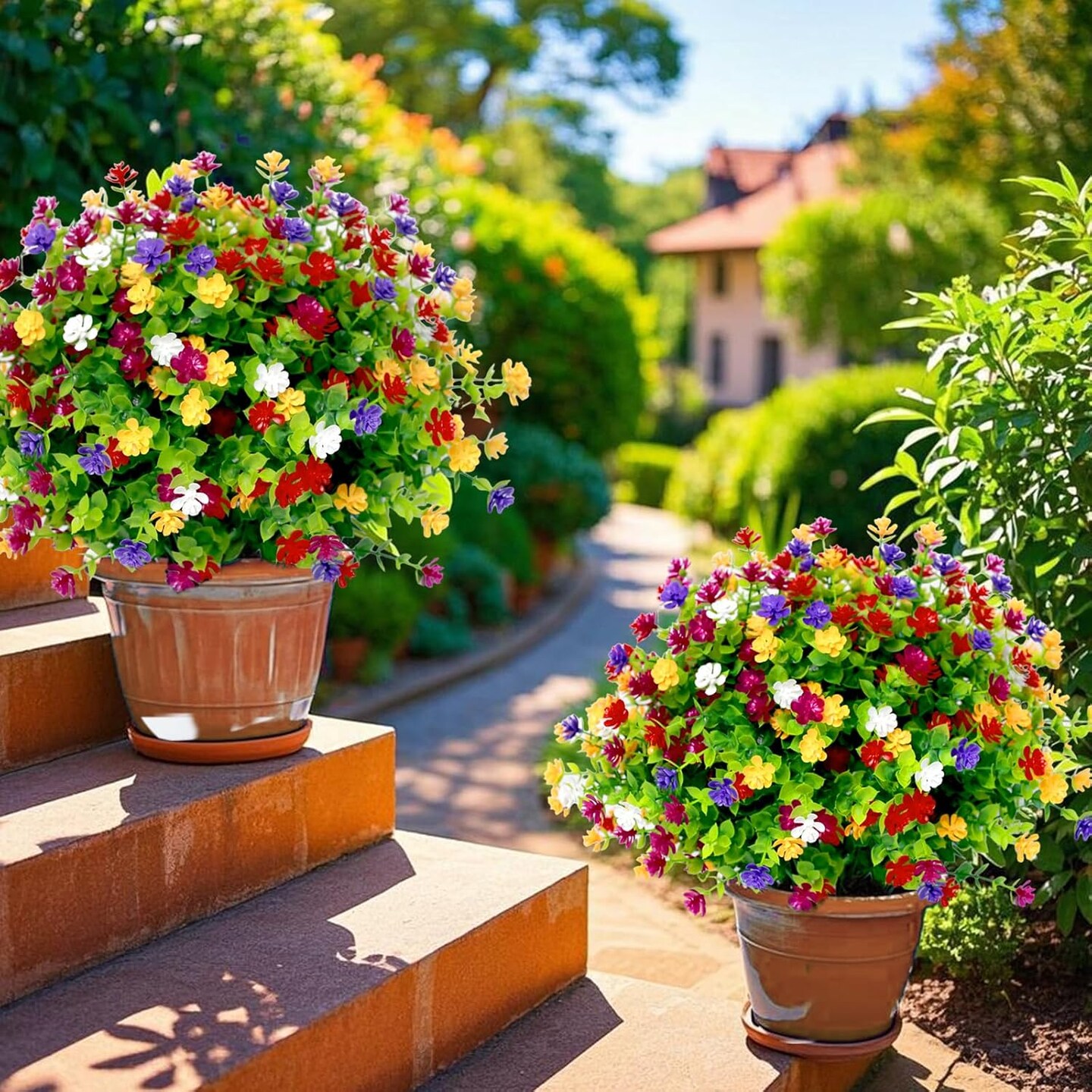 12 Bundles Artificial Flowers for Outdoors Fake Plants UV Resistant Plastic Flowers No Fade Faux Outdoor Flowers Plastic Greenery Faux Plants for Garden Planter Porch Window Decor(Multi Color)