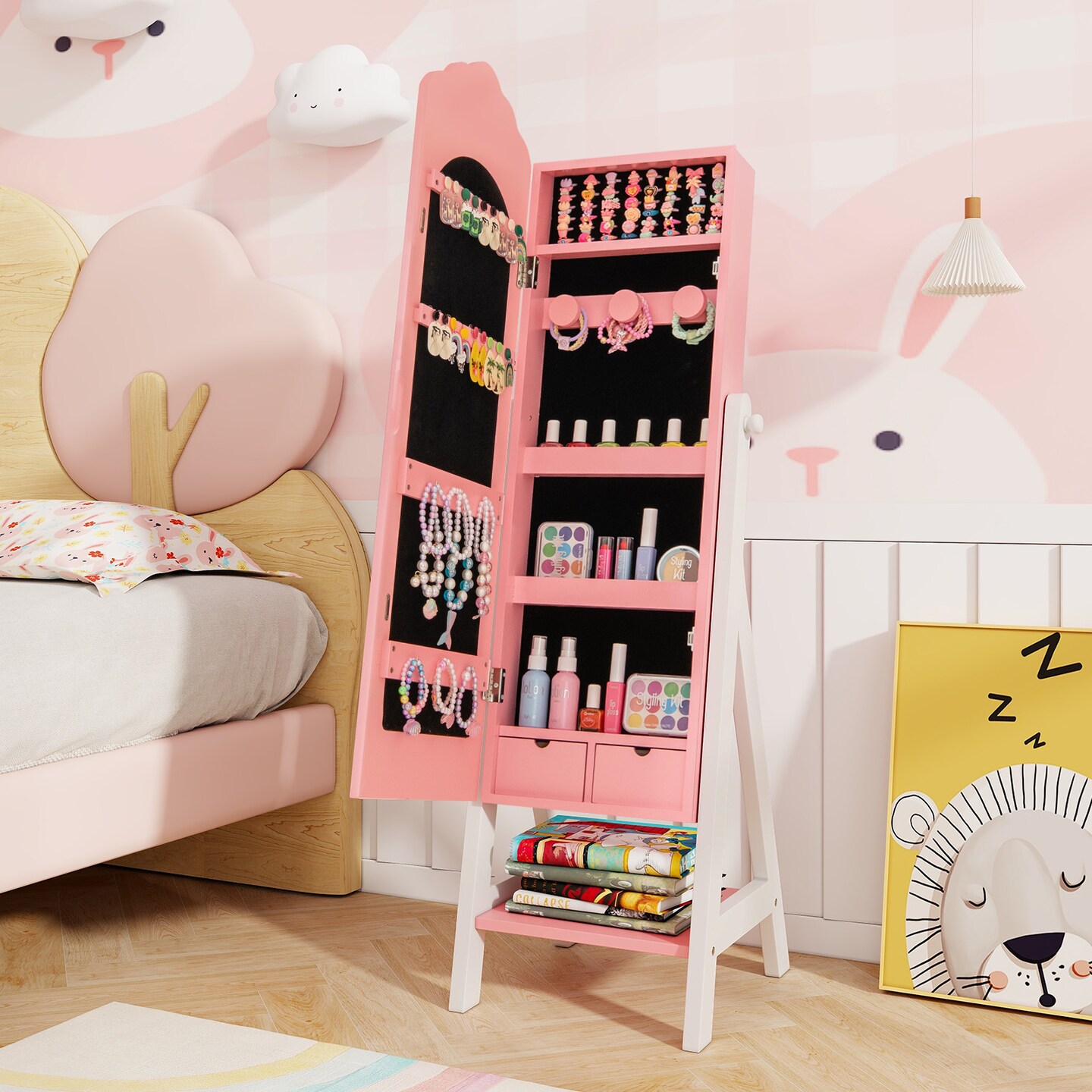 MDF Jewelry Organizer with Full-Length Mirror, Storage and Safety Features