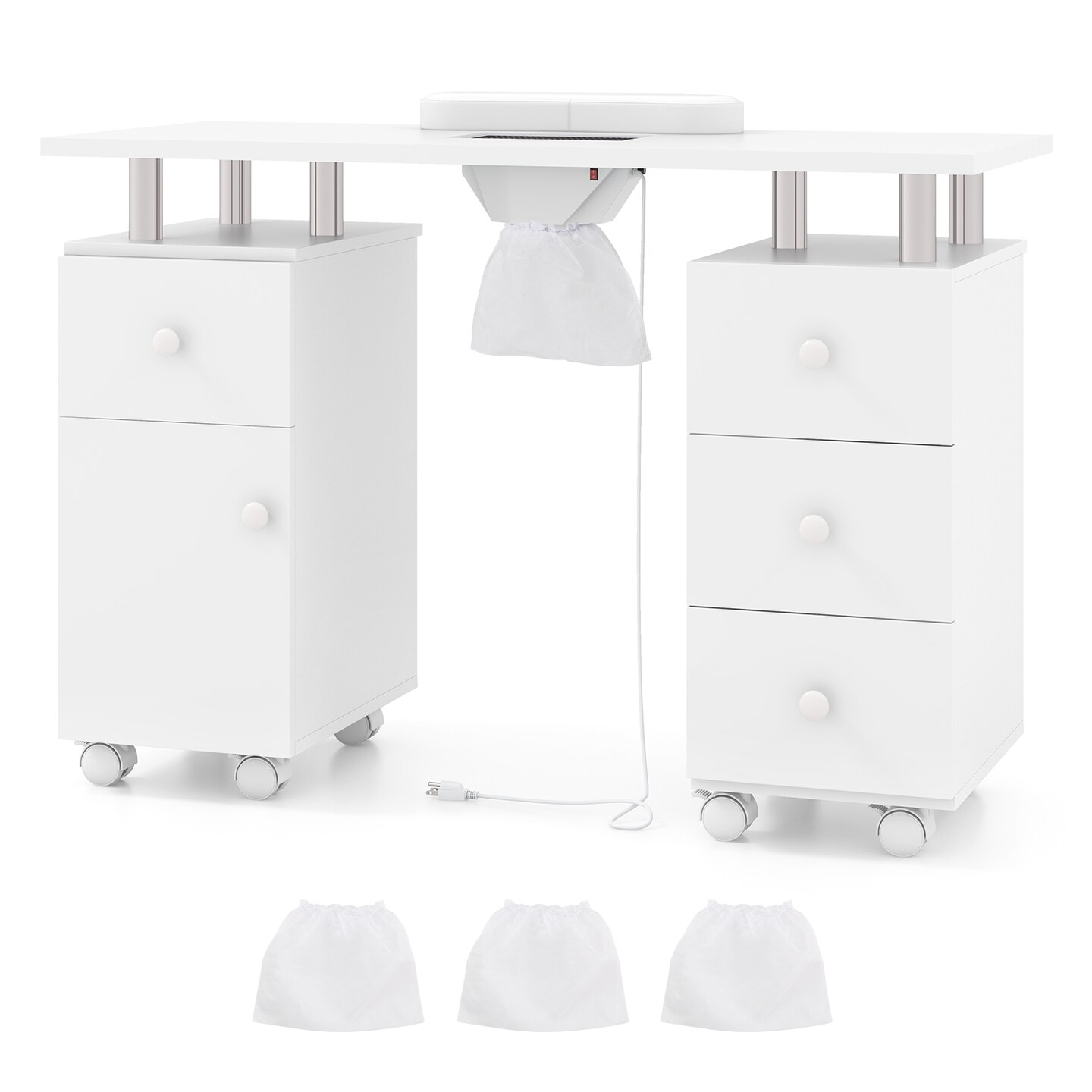 Manicure Table with Dust Collector, Storage and Wrist Rest Cushion