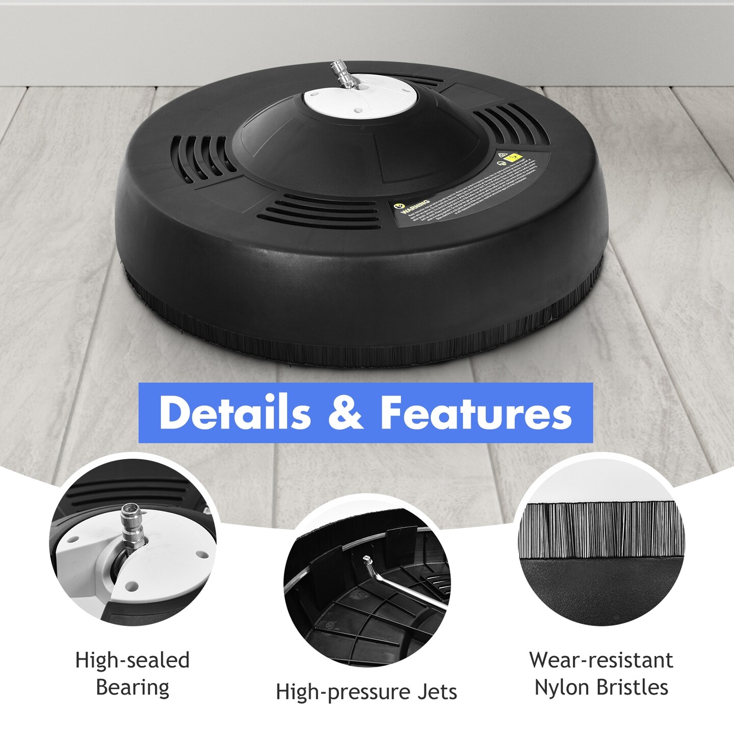 Black 16 Inch Pressure Washer with Quick-Connect Extension Wands and 2 Spray Nozzles and