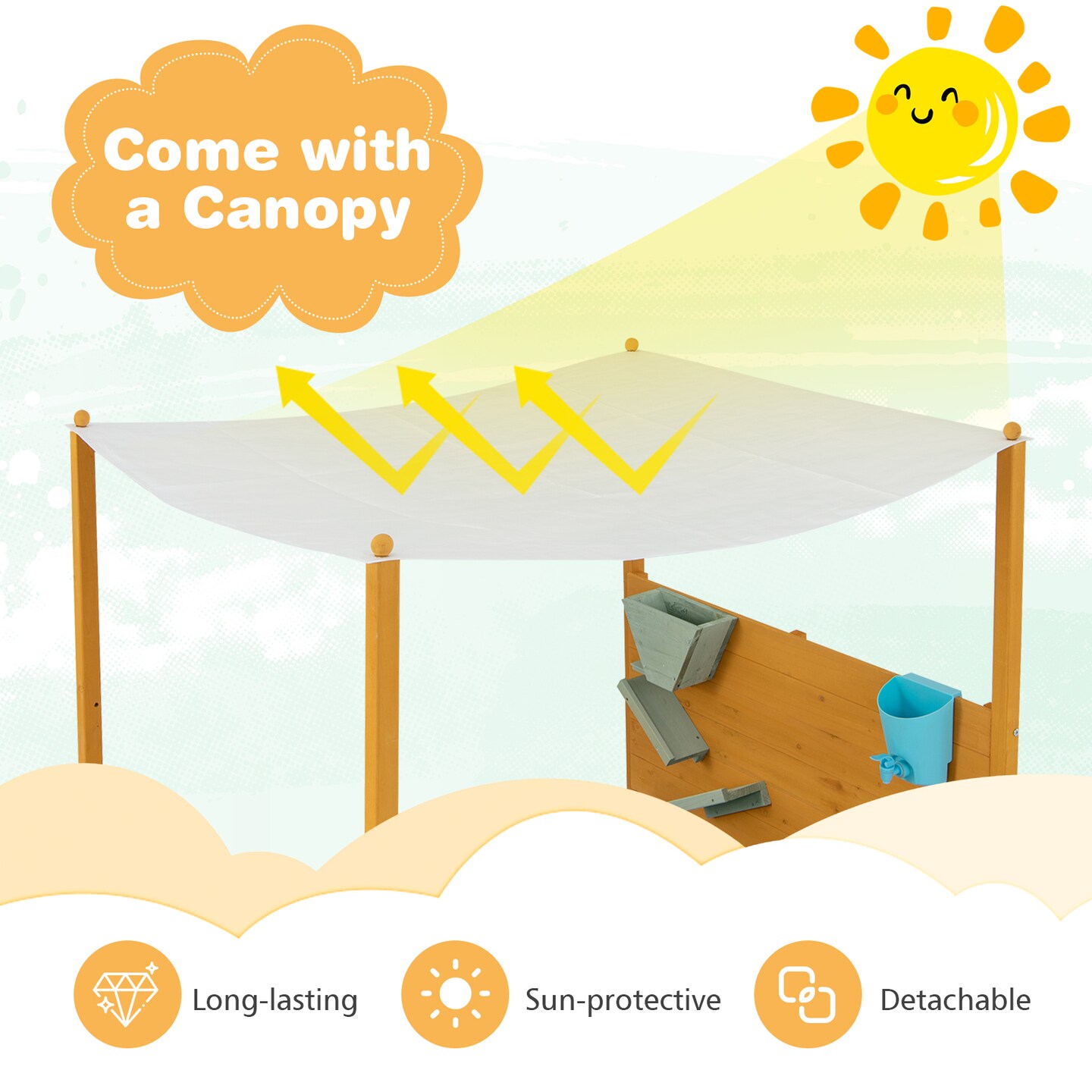 Wooden Sandbox with Sand Wall &#x26; Canopy for Kids 47x42