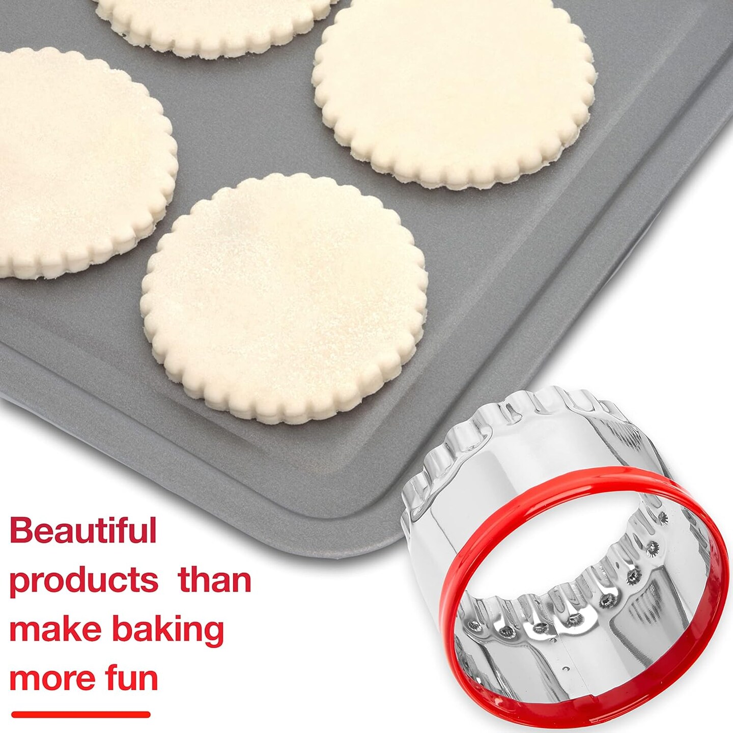 3Pcs Fluted Round Cookie Cutters 2&#x22; 2.6&#x22; 3&#x22;, Heavy Duty Food-Grade Stainless Steel, Biscuit Cutter, Mini Cookie Cutters, Cookie Cutters for Baking, Unique Design with Protective Red Top PVC
