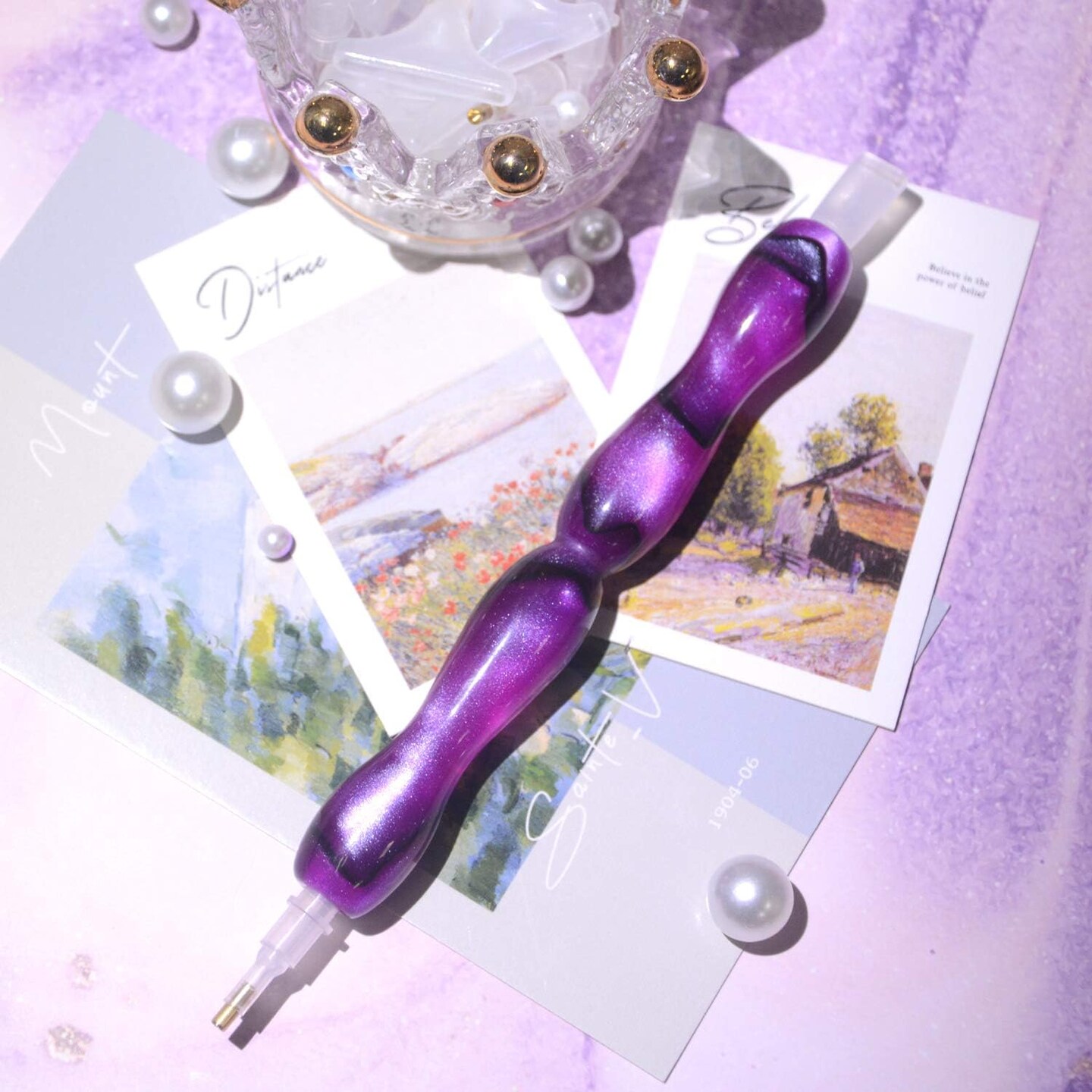 Diamond Painting Tool Kit – Gem Dotting Pen & Picker Accessories for Adults, Nail Art & Embroidery (2 Clear Purple Pens)