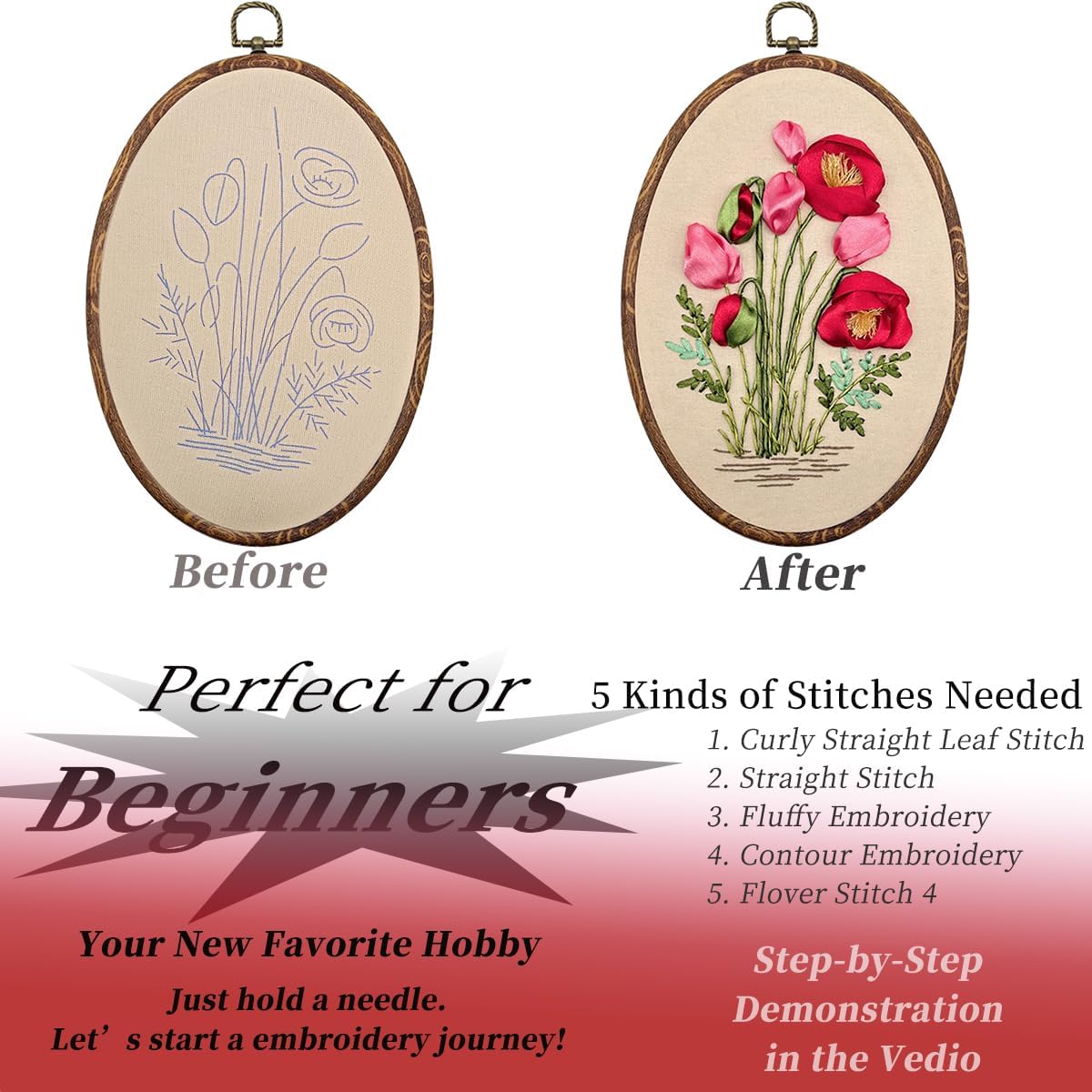Ribbon Embroidery 3D Flowers Pattern Design Kit