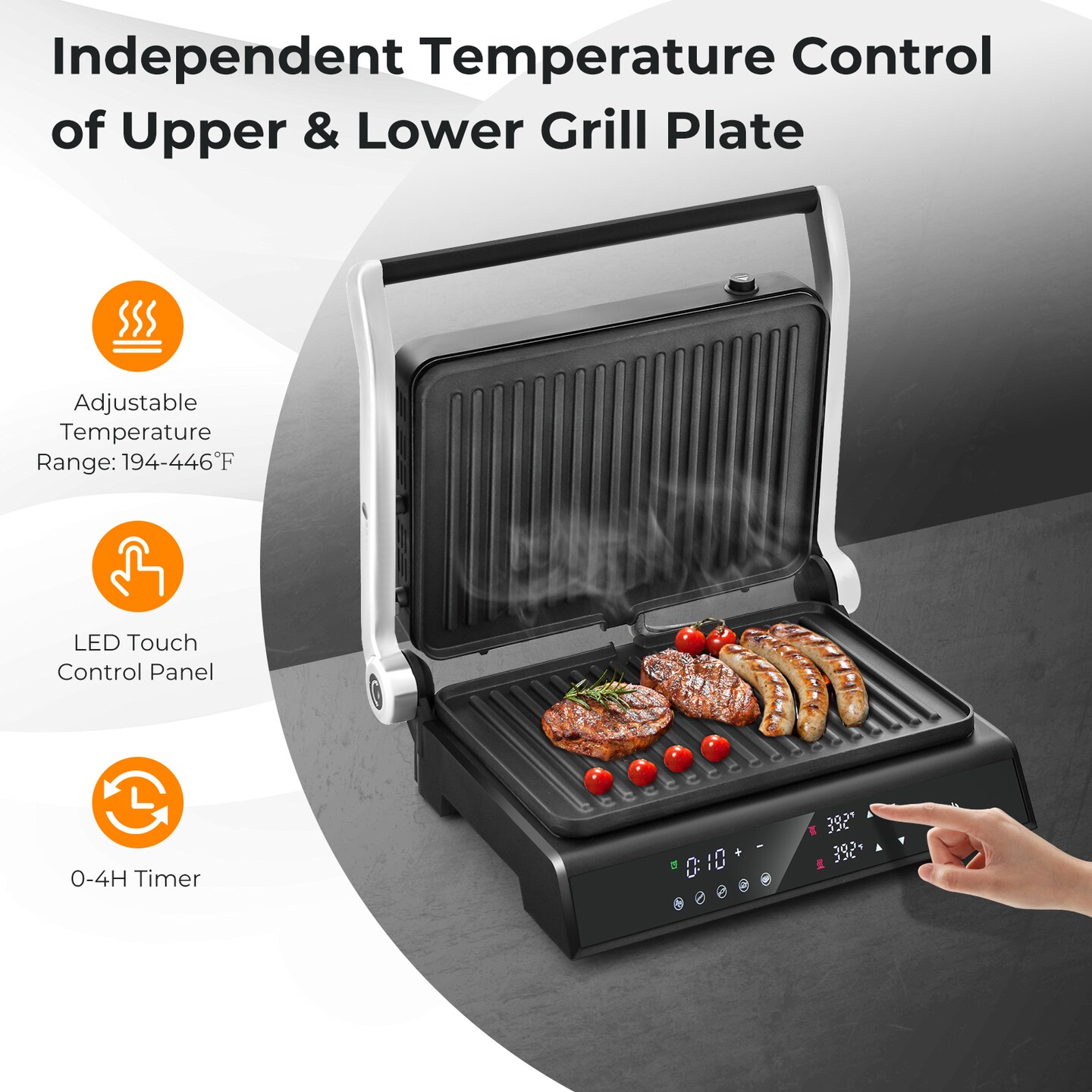 3-in-1 Electric Panini Press Grill with LED Touch &#x26; Auto Modes