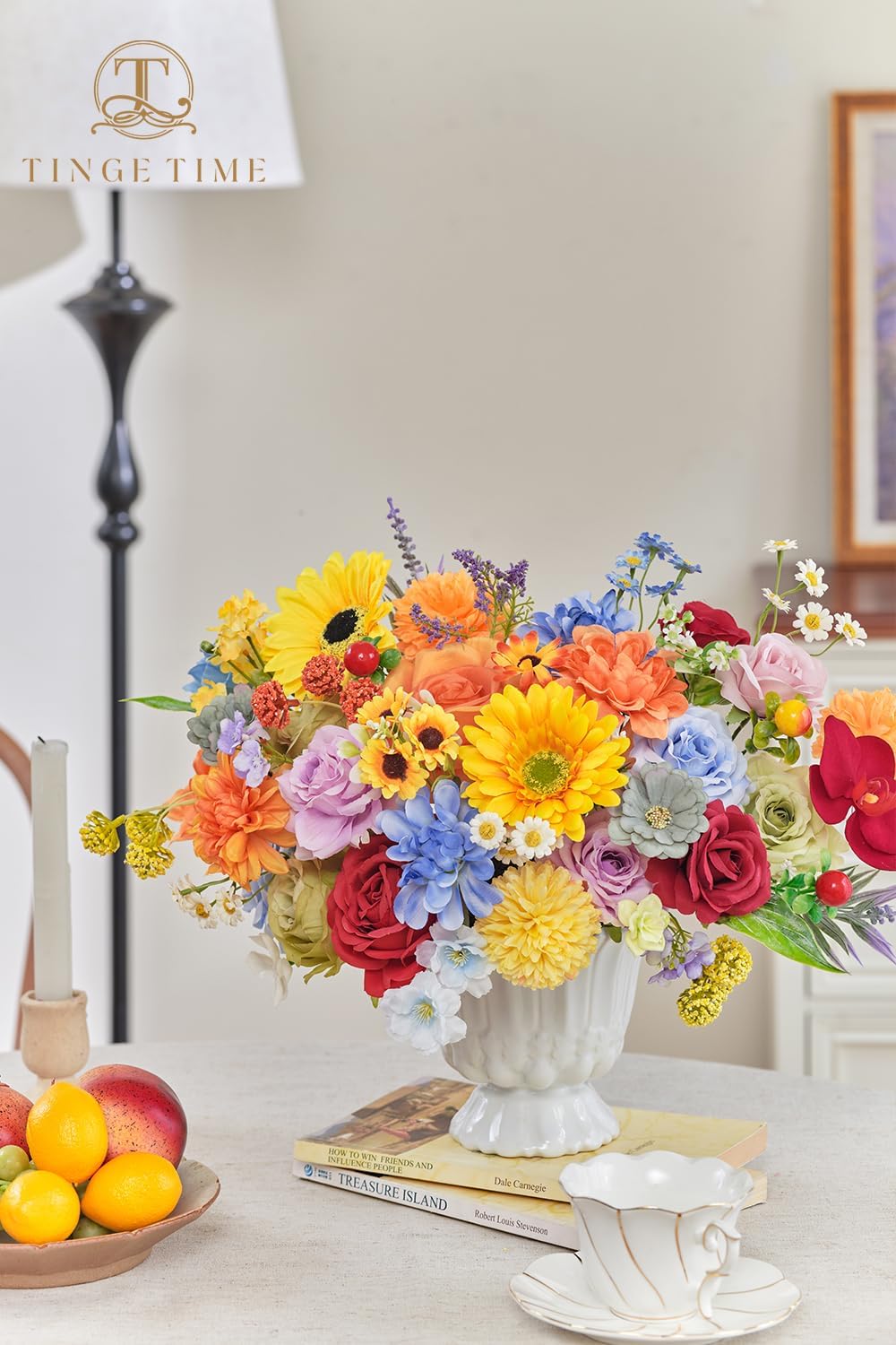 Rainbow Colorful Artificial Flowers Combo Box Set, Fake Roses Silk Sunflower with Stems for DIY Bridal Wedding Bouquets Baby Shower Floral Arrangements Centerpiece Party Home Decorations