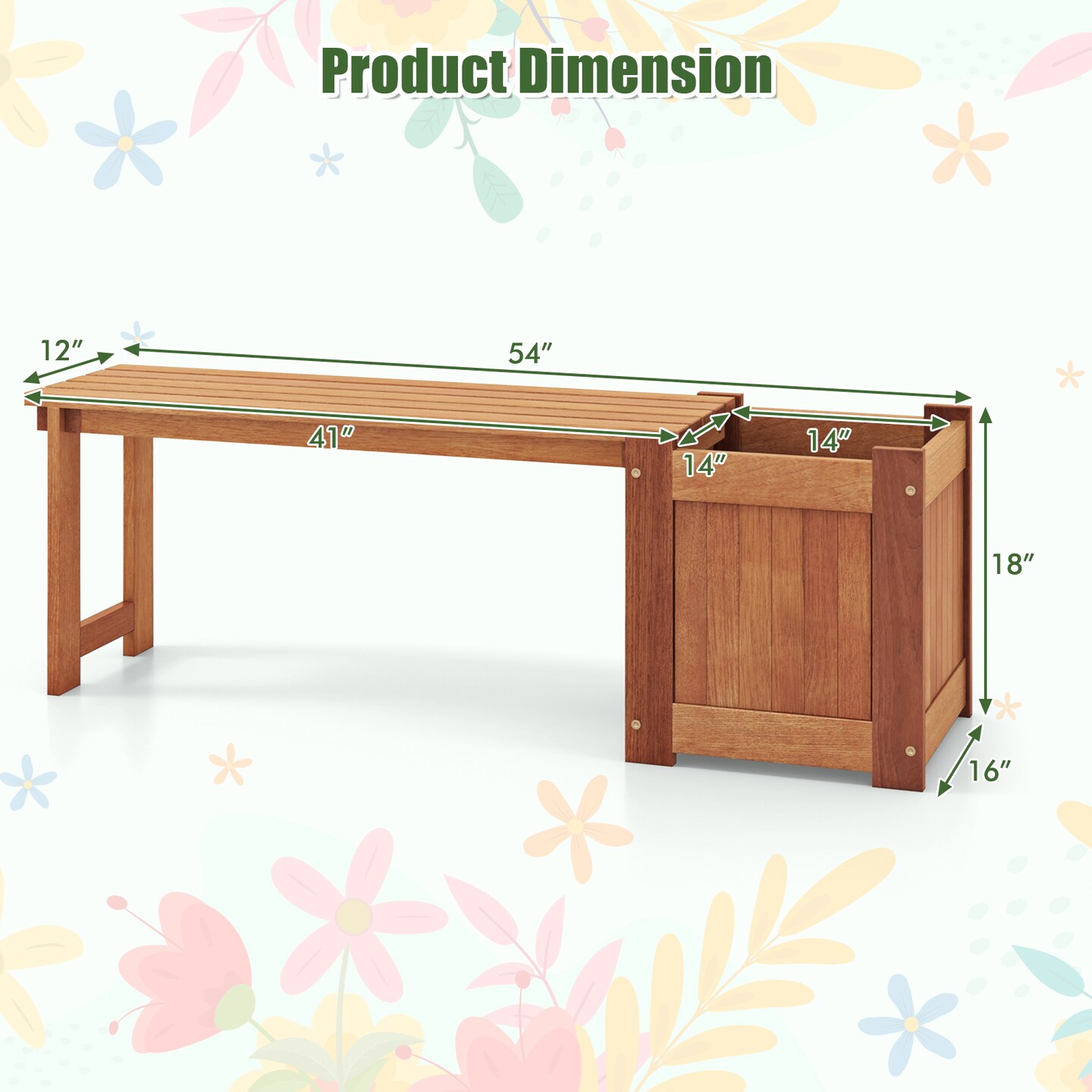 Natural Wood Garden Bench with Built-In Planter Box and Weather-Resistant Outdoor Seating