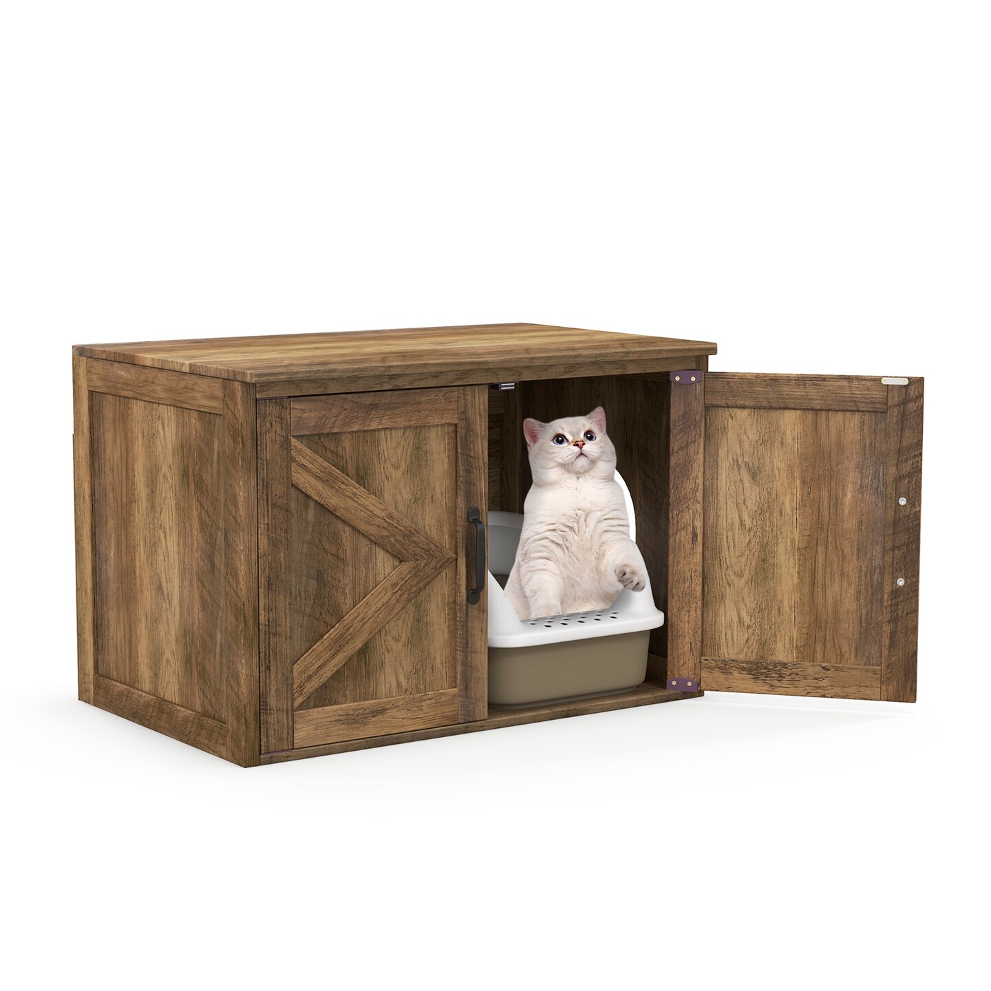 Oak Wooden Flip Top Hidden Cat Washroom Furniture with Removable Divider and Flip Top Opening
