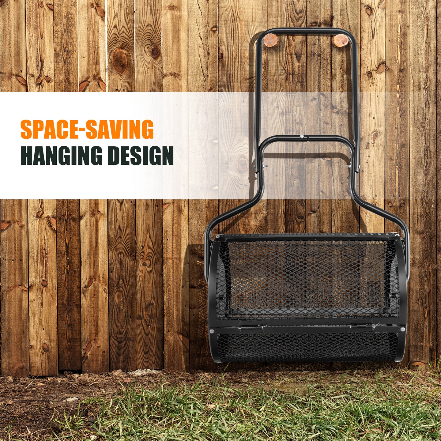 24 Inch Black Peat Moss Spreader with U-shape Handle and Metal Frame