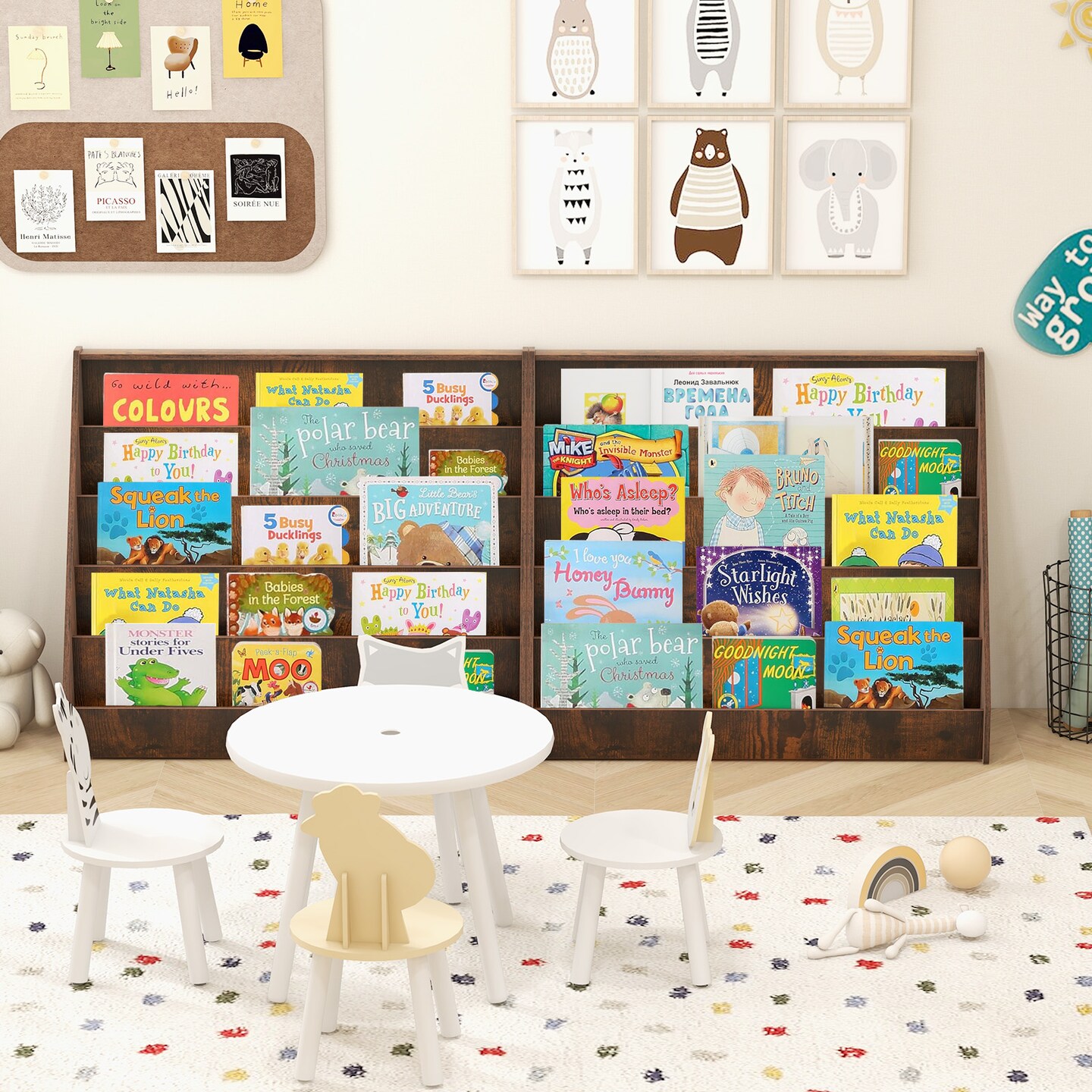 5-Tier Wooden Kids Multi-Purpose Bookshelf with Deep Compartments Suitable for Any Room