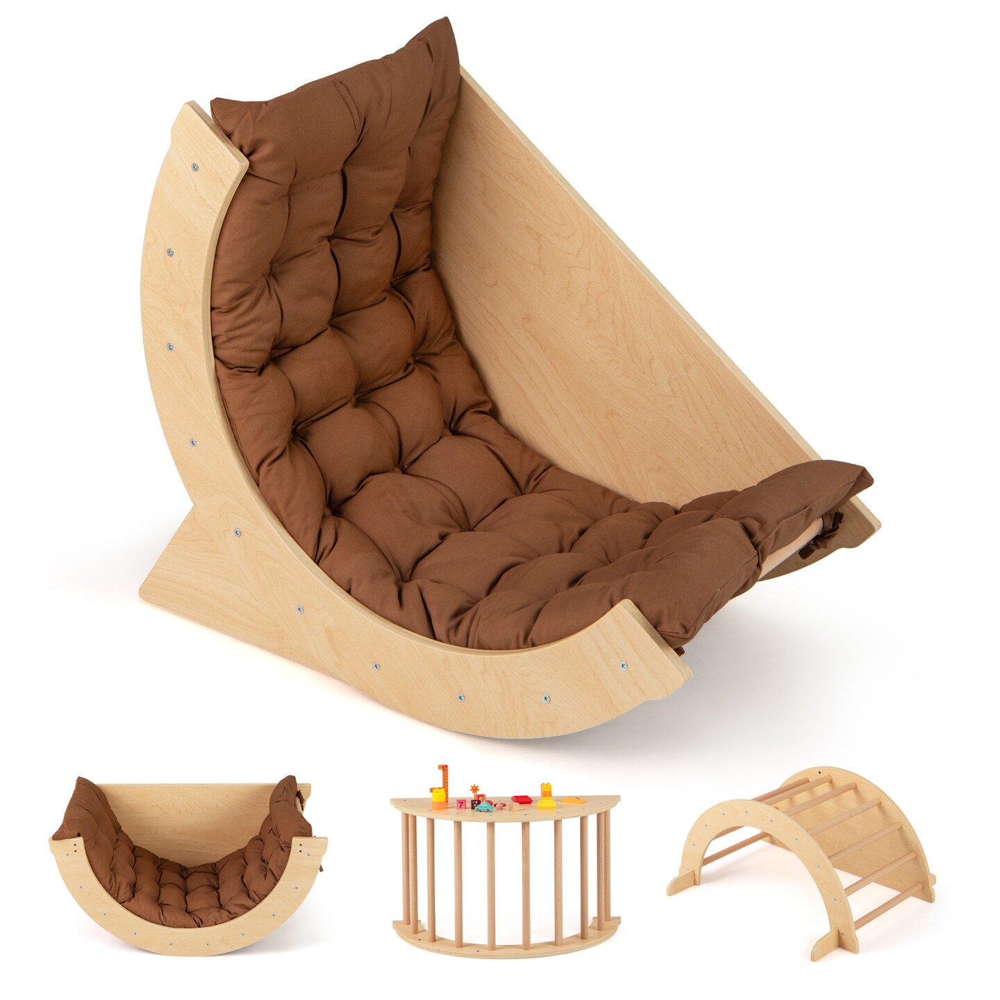 6-in-1 Montessori Arch Climber with Cushion, Toy Storage and Anti-Tip Feet