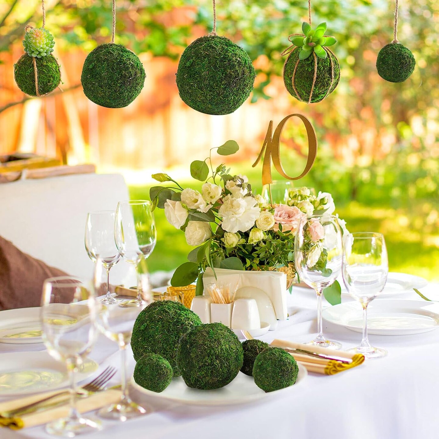 Moss Decorative Ball Natural Green, Handmade Moss Ball Spheres, Vase Fillers for Christmas Garden Home Wedding Party Decoration