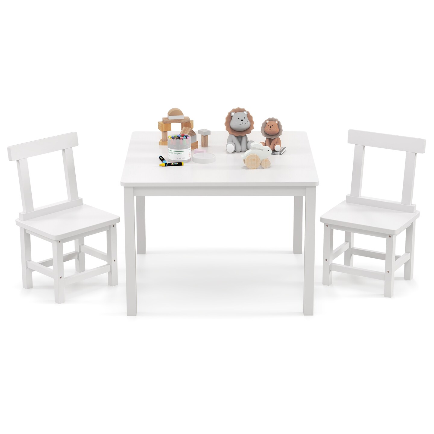 3 Pieces Wooden Children Furniture Set Including 2 Armless Chair and 1 Table