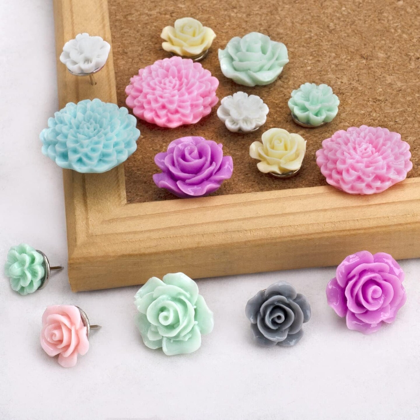 72PCS Push Pins Cute Cat Thumb Tacks Decorative Push Pins Wood Pin Board Tacks Assorted Colors Flower Push Pin Clips for Cork Board Wall Cubicle Accessories for Home Office Cute Desk Accessories