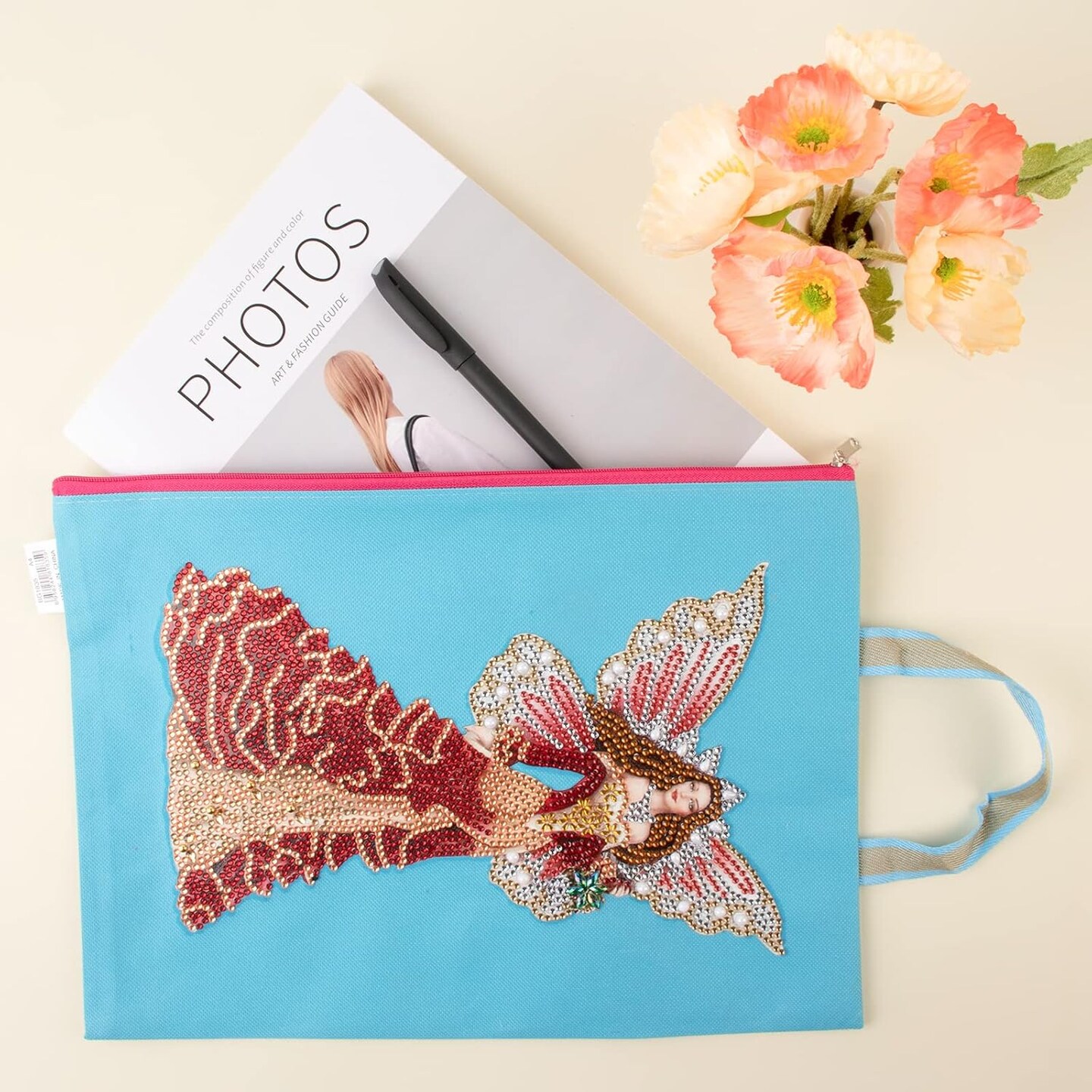 Diamond Painting Kits for Adult Stationery Bag Handbag with Chain 5D DIY Rhinestone Arts Craft Makeup Bag Canvas Tote Bag Diamond Art for Office Home Butterfly Fairy Pattern