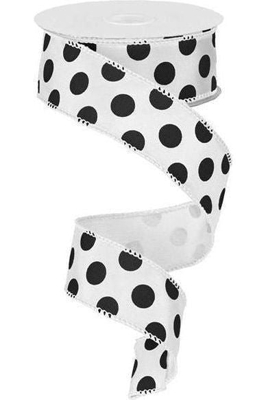 1.5&#x22; Big Polka Dot Ribbon: White &#x26; Black (10 Yards)