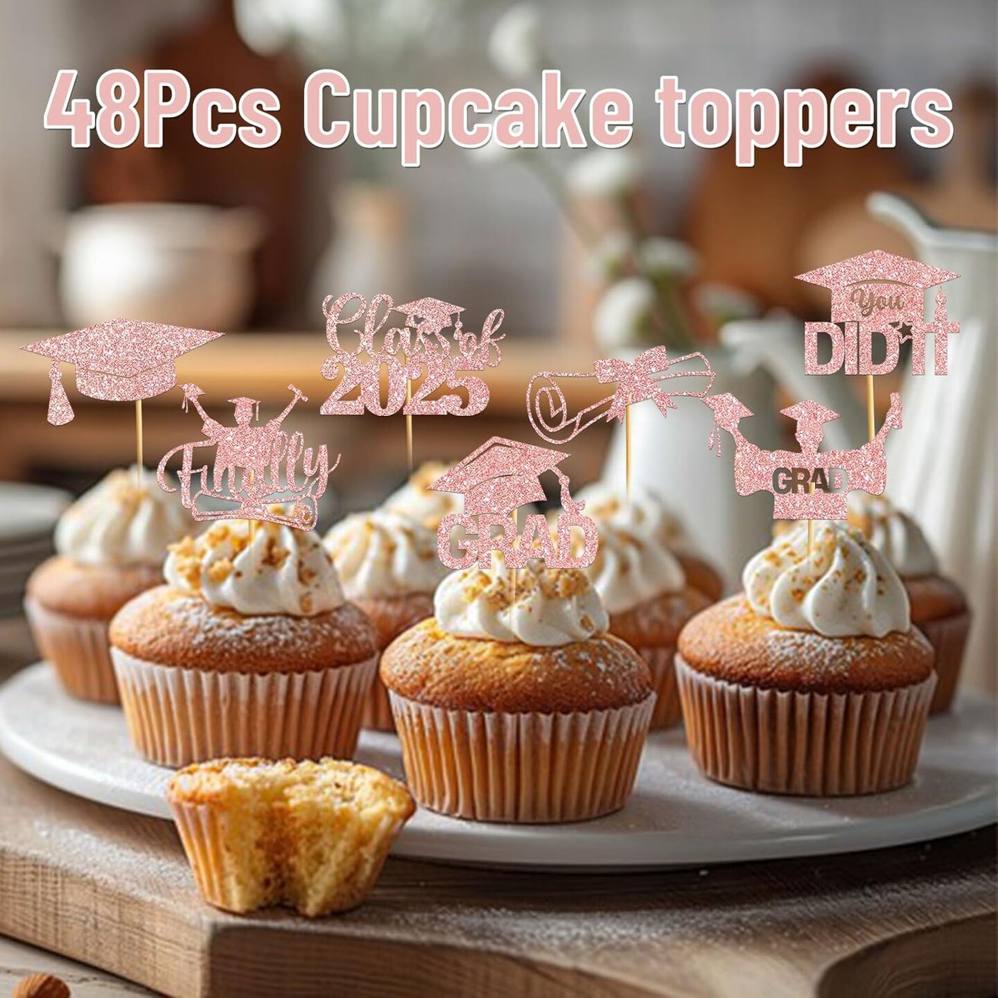 8Pcs Graduation Cupcake Toppers 2025 Graduation Decorations Class of 2025 Cupcake Toppers Graduation Party Decorations 2025 Cupcake Picks Grad Cupcake Toppers (rose gold)
