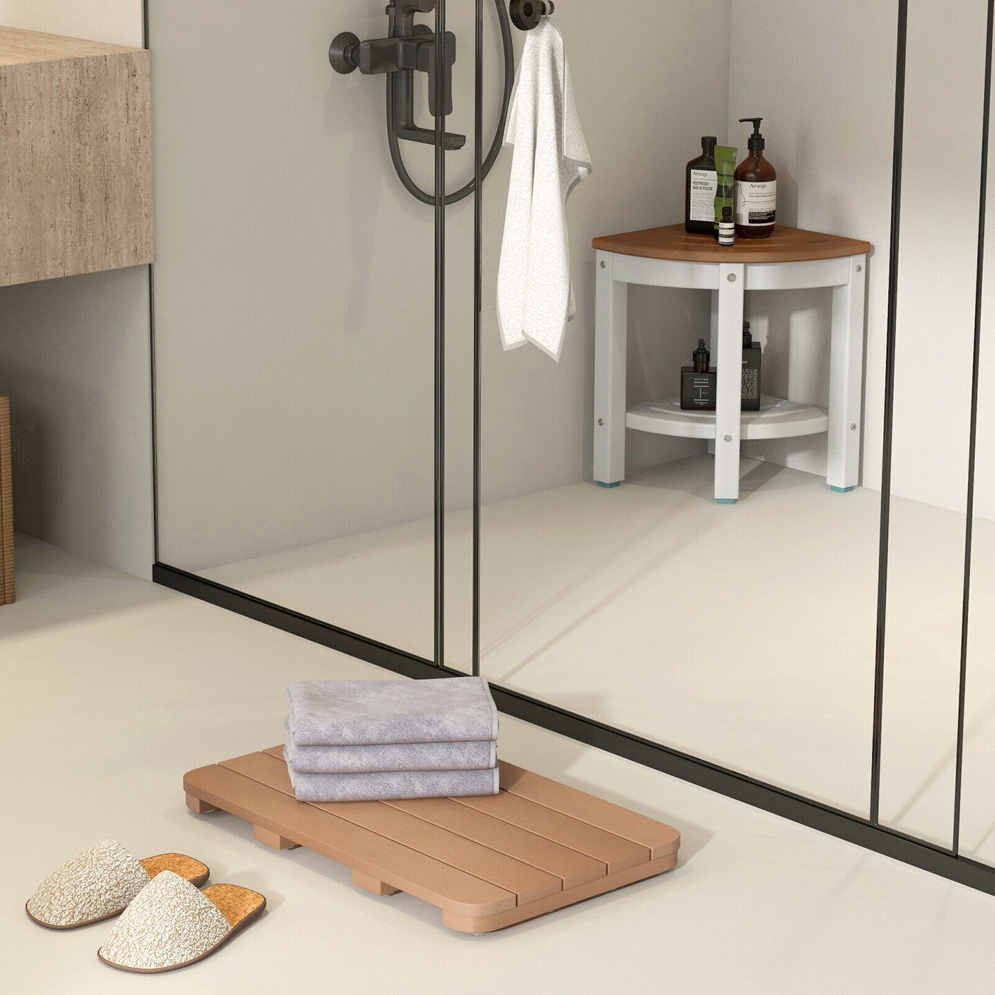 HIPS Spa Shower Mat with Non Slip Foot Pads and Rounded Smooth Edges Ideal for Indoor and Outdoor Use