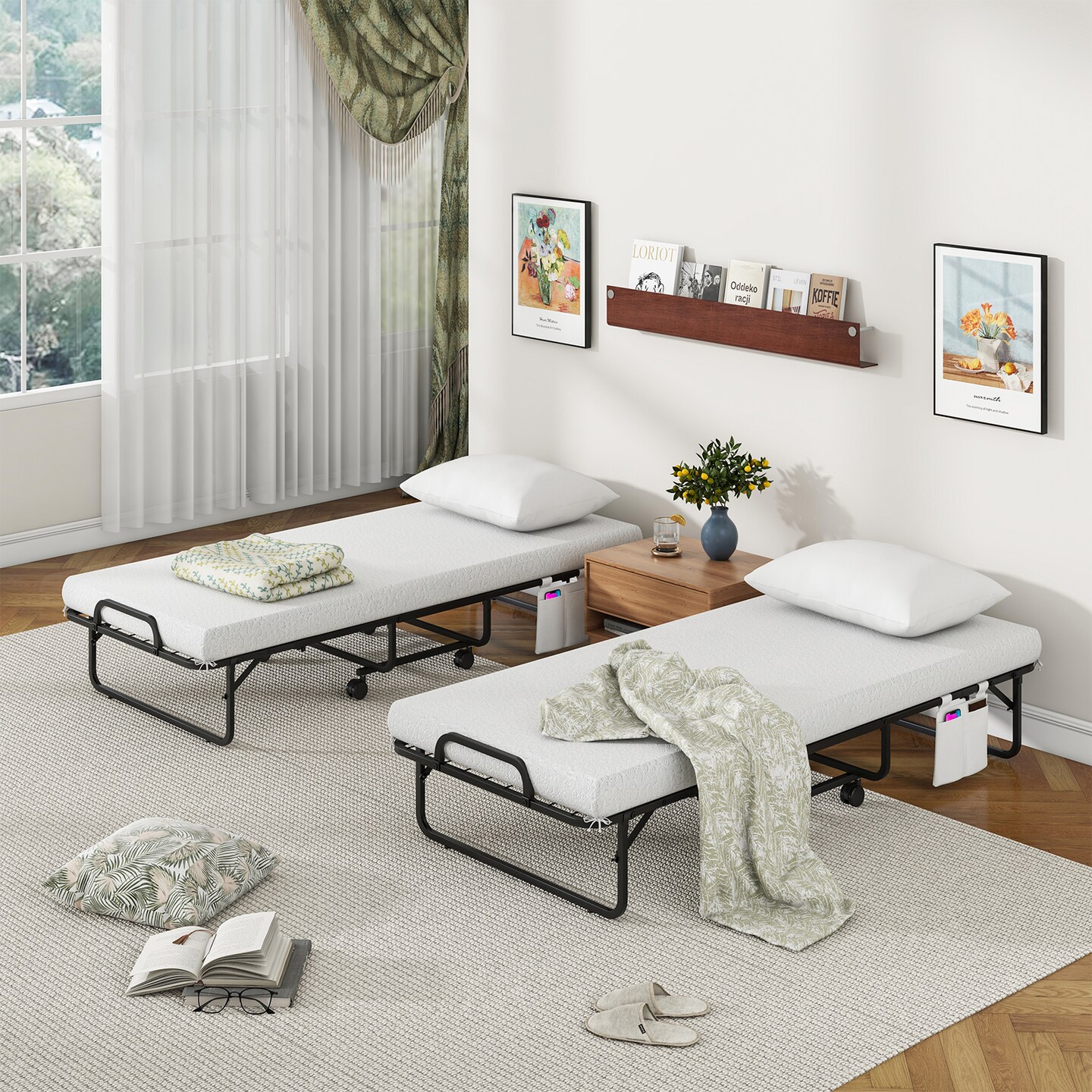 Folding Bed with Memory Foam Mattress and Pillow for Guest Room Use